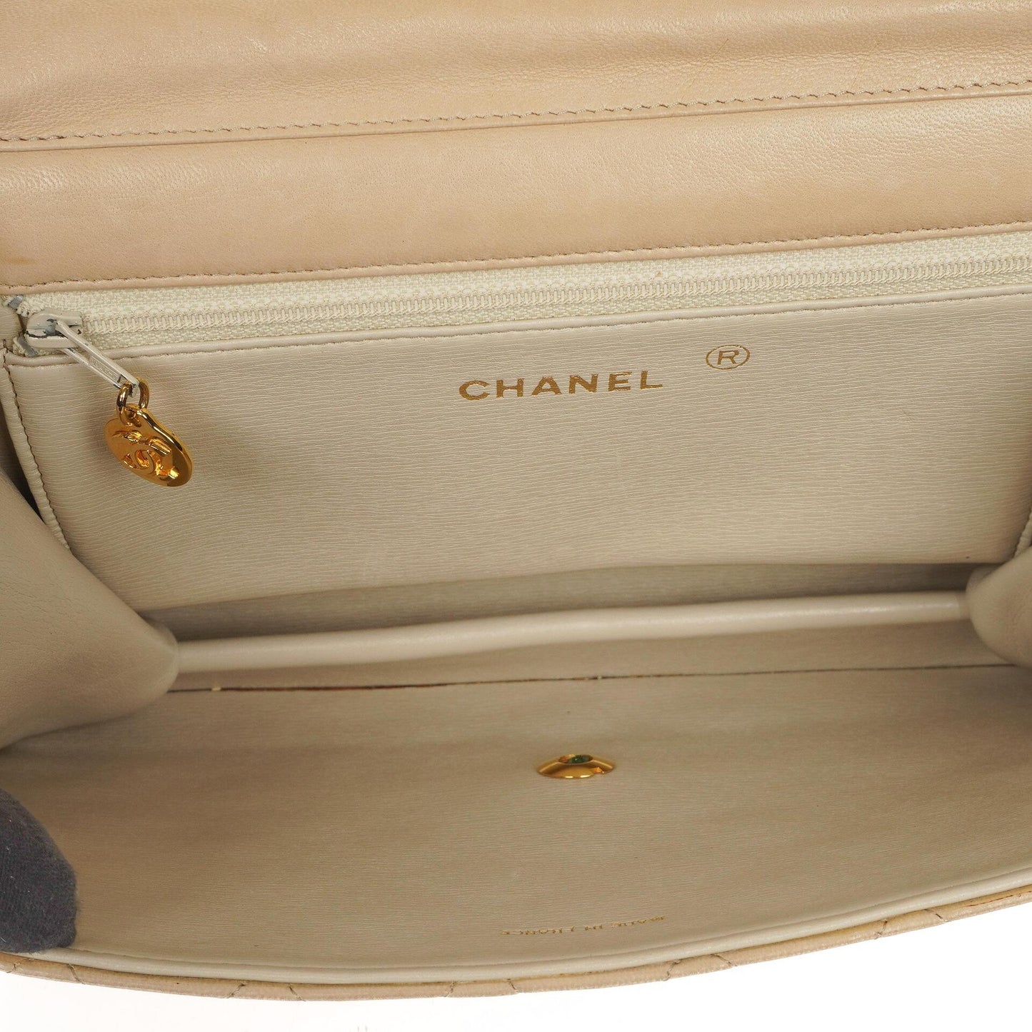 Chanel Medium Classic Beige Ivory Quilted Lambskin Single Flap Bag With 24K Gold-Plated Hardware