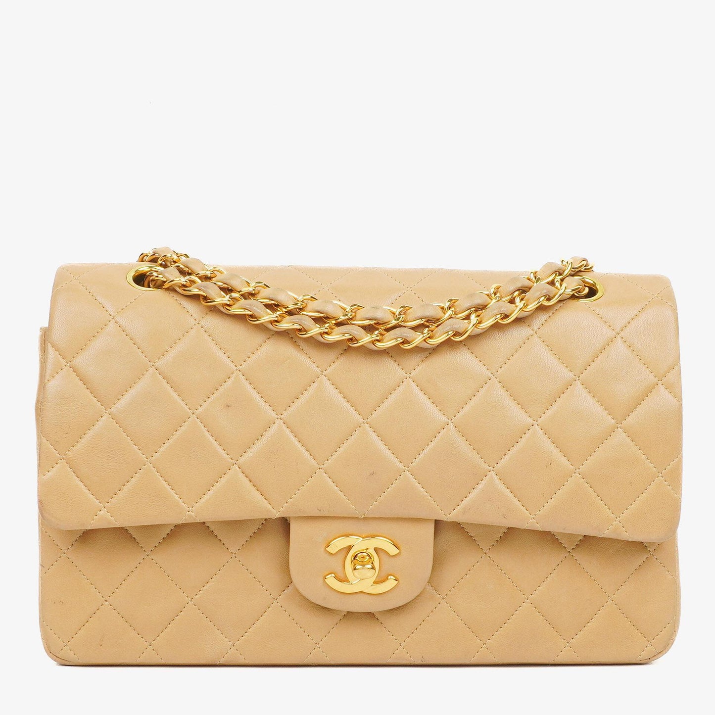Chanel Medium Classic Beige Quilted Leather Double Flap Bag With 24K Gold-Tone Hardware