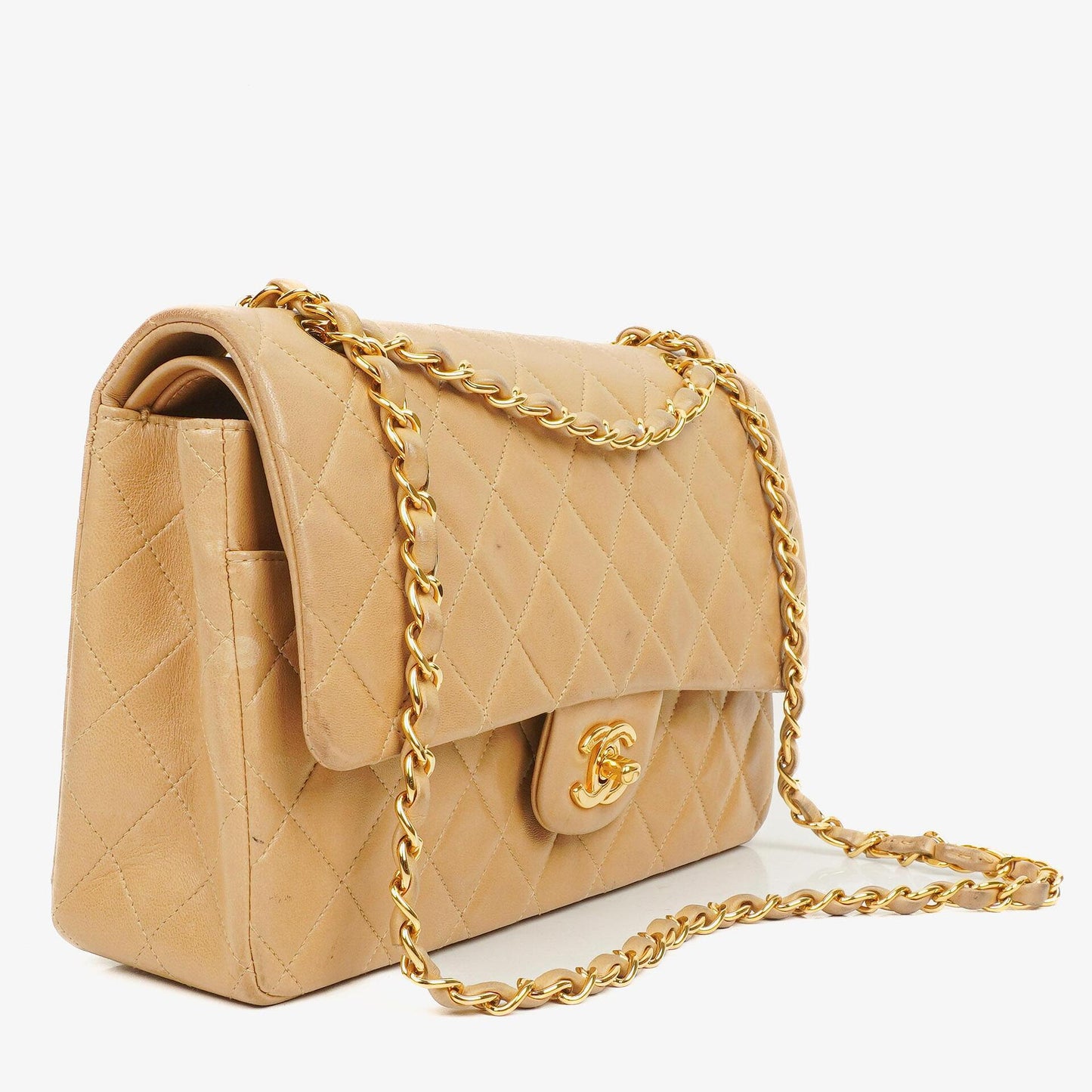 Chanel Medium Classic Beige Quilted Leather Double Flap Bag With 24K Gold-Tone Hardware