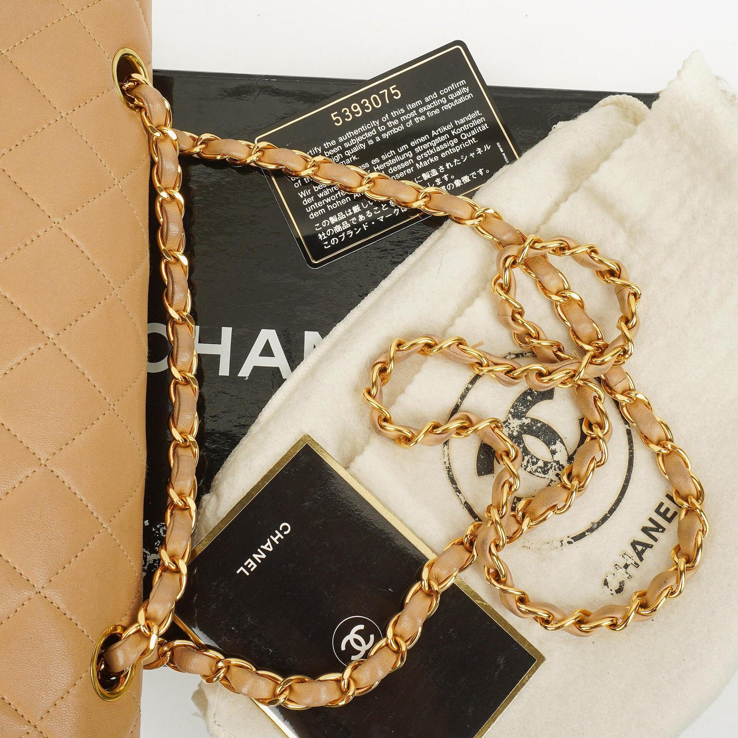 Chanel Medium Classic Beige Quilted Leather Double Flap Bag With 24K Gold-Tone Hardware