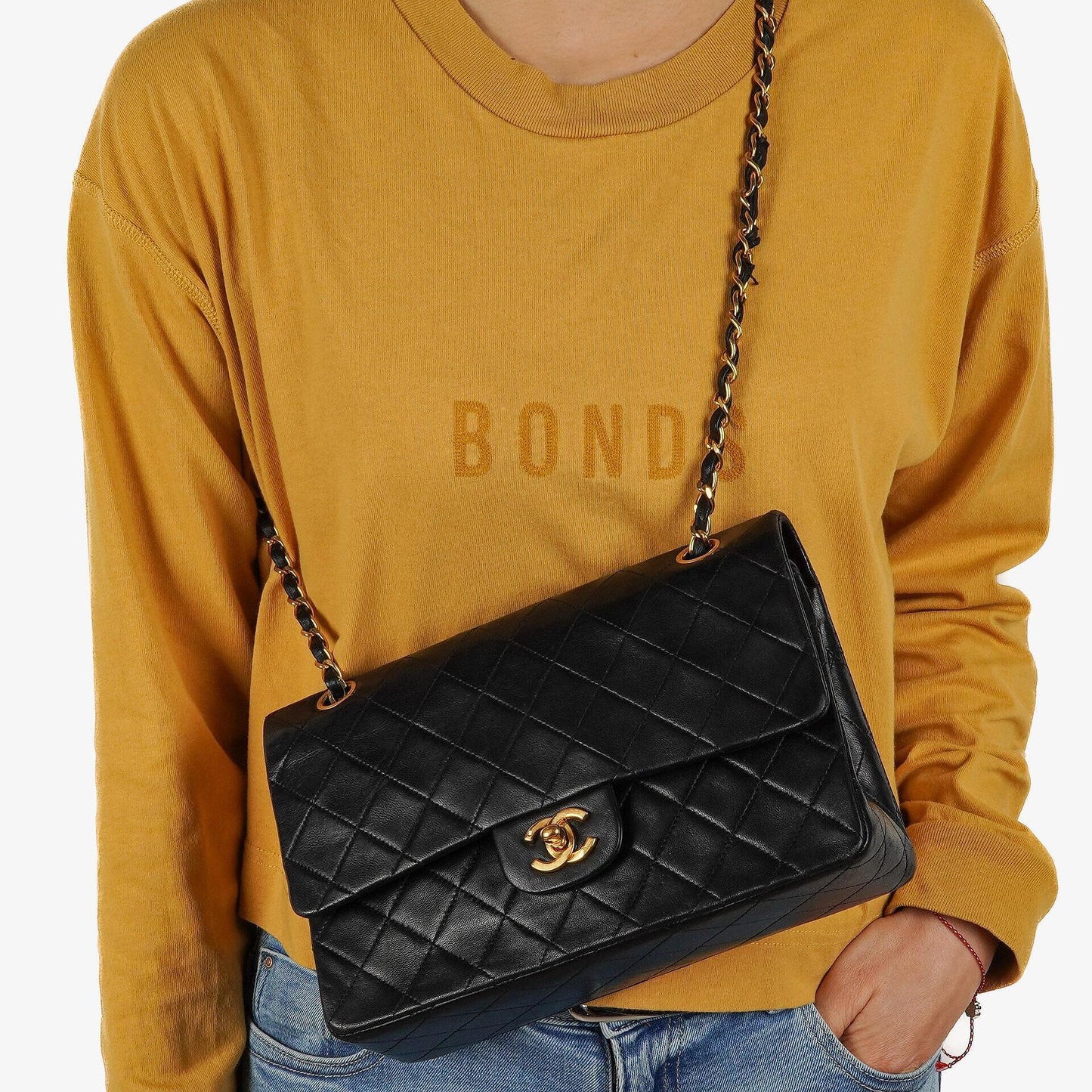 Chanel Medium Classic Black Quilted Lambskin Double Flap Bag With 24K Gold-Plated Hardware