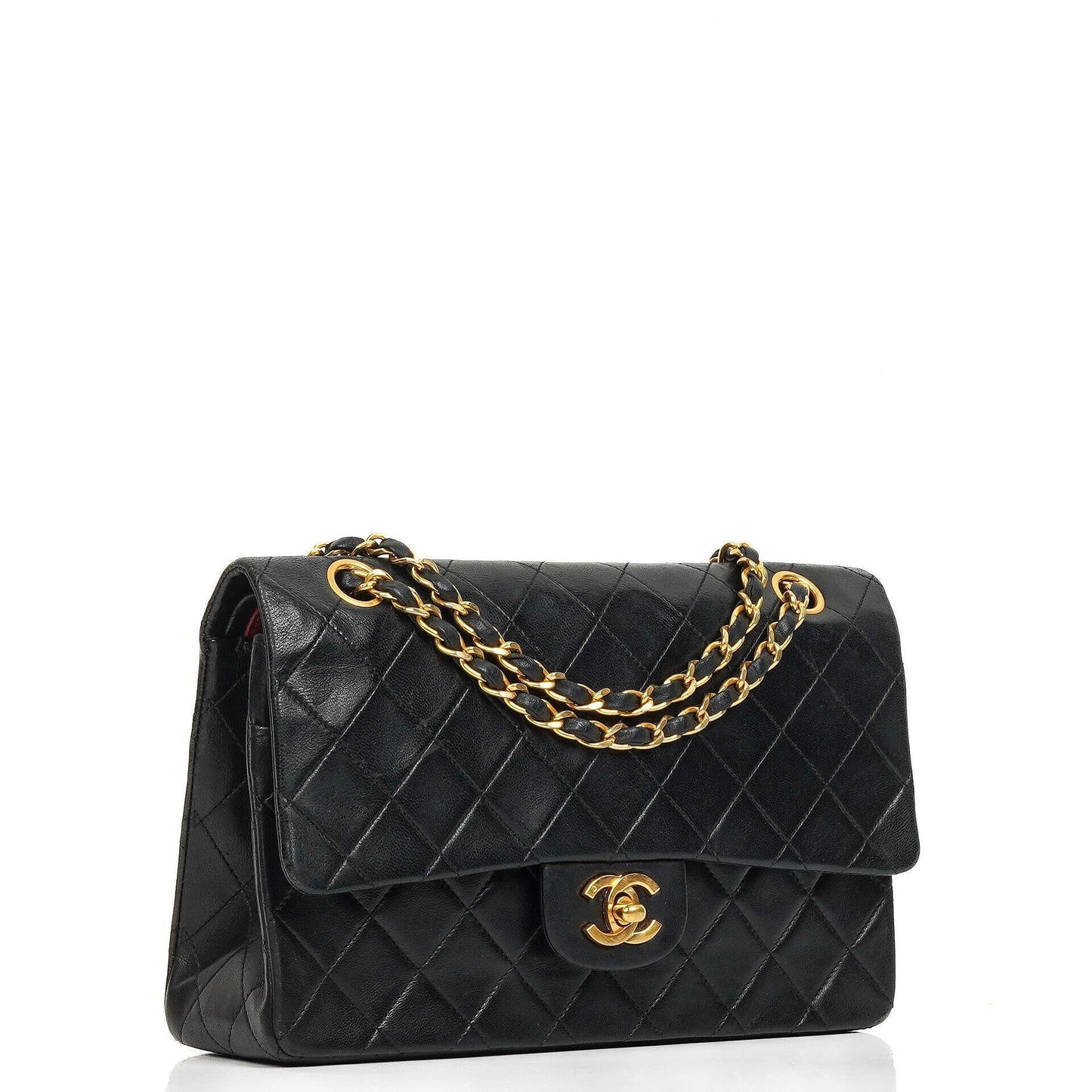 Chanel Medium Classic Black Quilted Lambskin Double Flap Bag With 24K Gold-Plated Hardware