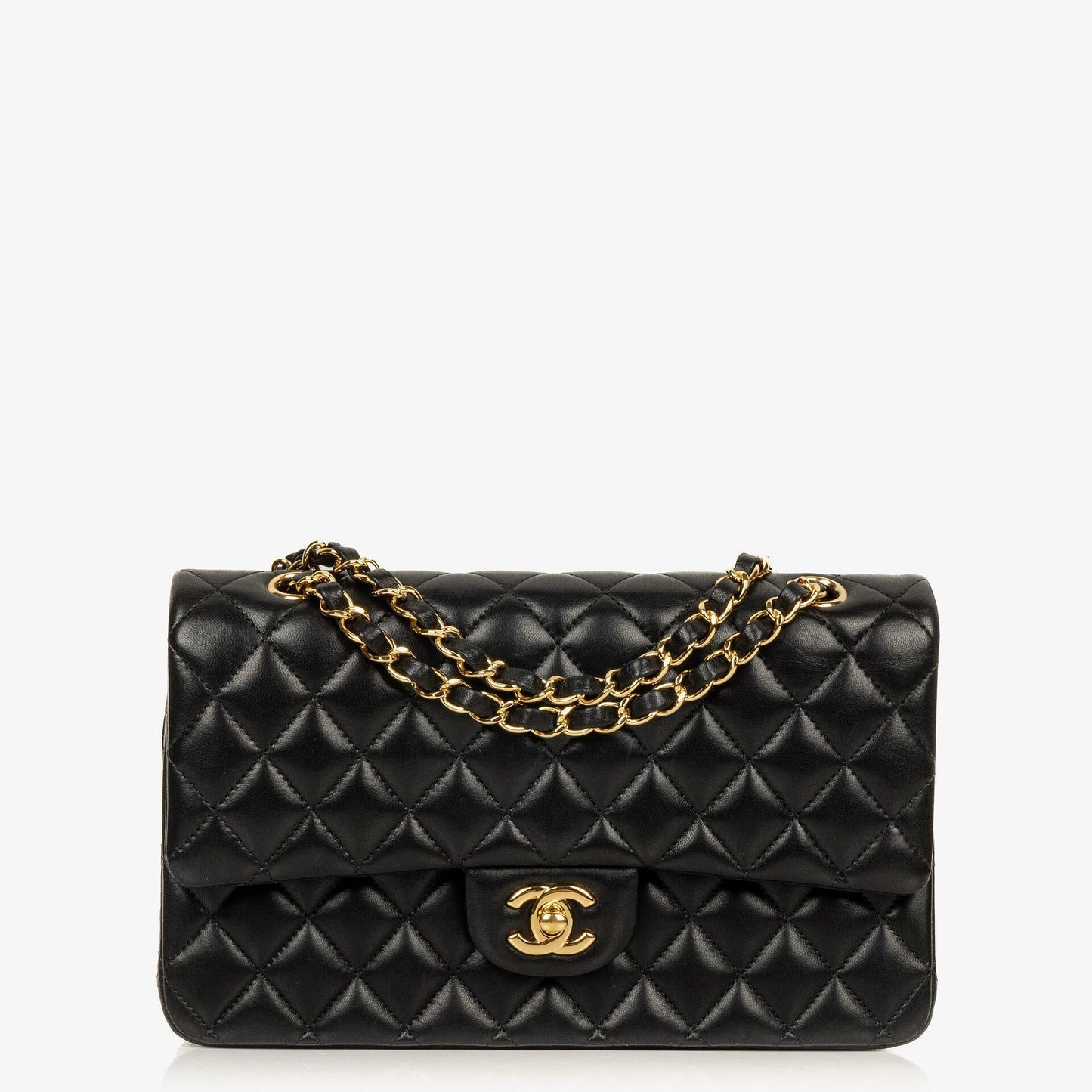 Chanel Medium Classic Black Quilted Lambskin Double Flap Bag With Gold-Tone Hardware