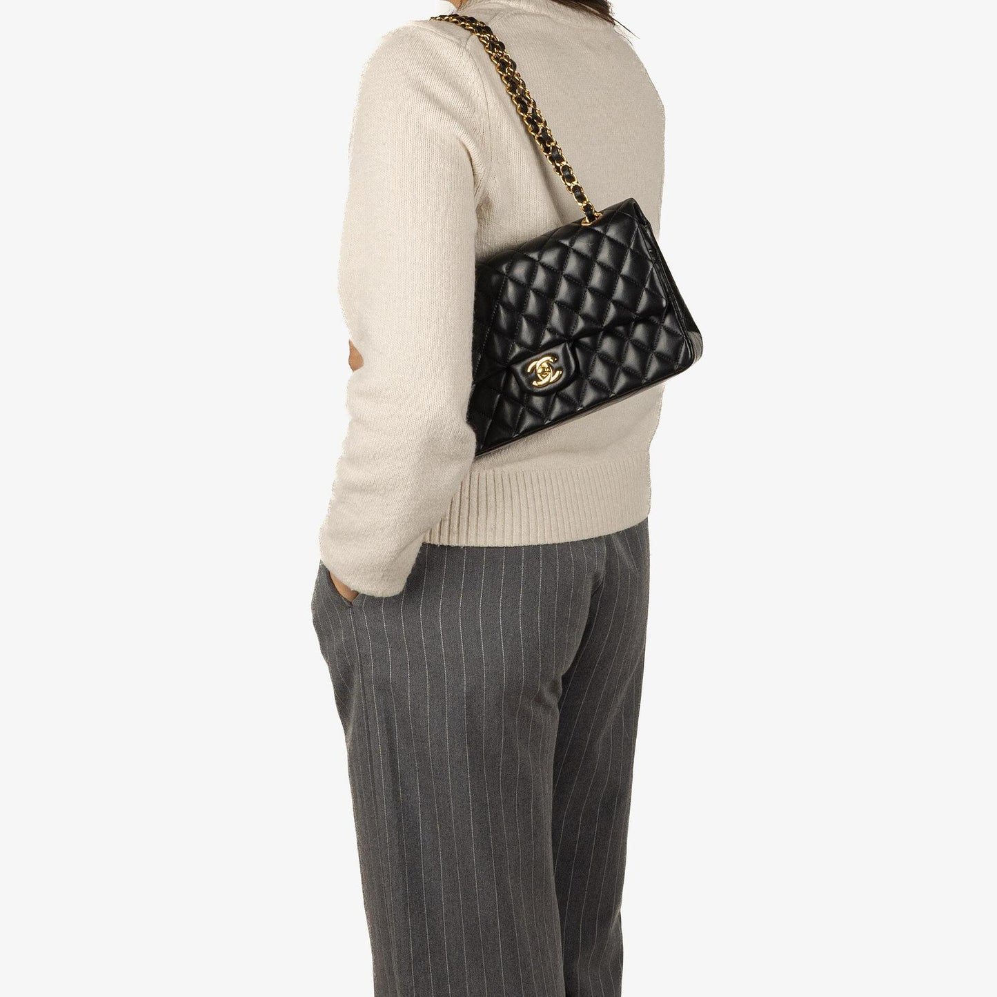Chanel Medium Classic Black Quilted Lambskin Double Flap Bag With Gold-Tone Hardware
