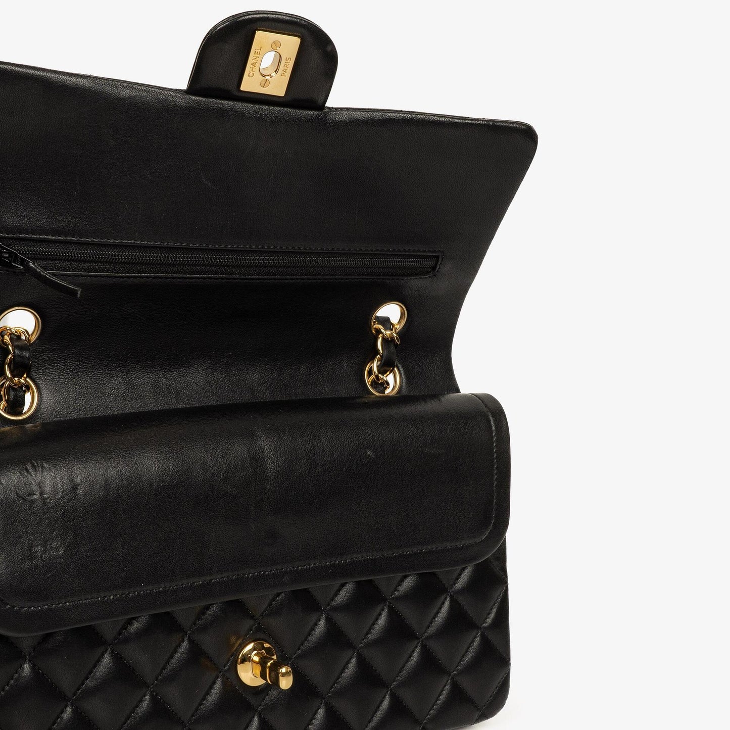 Chanel Medium Classic Black Quilted Lambskin Double Flap Bag With Gold-Tone Hardware