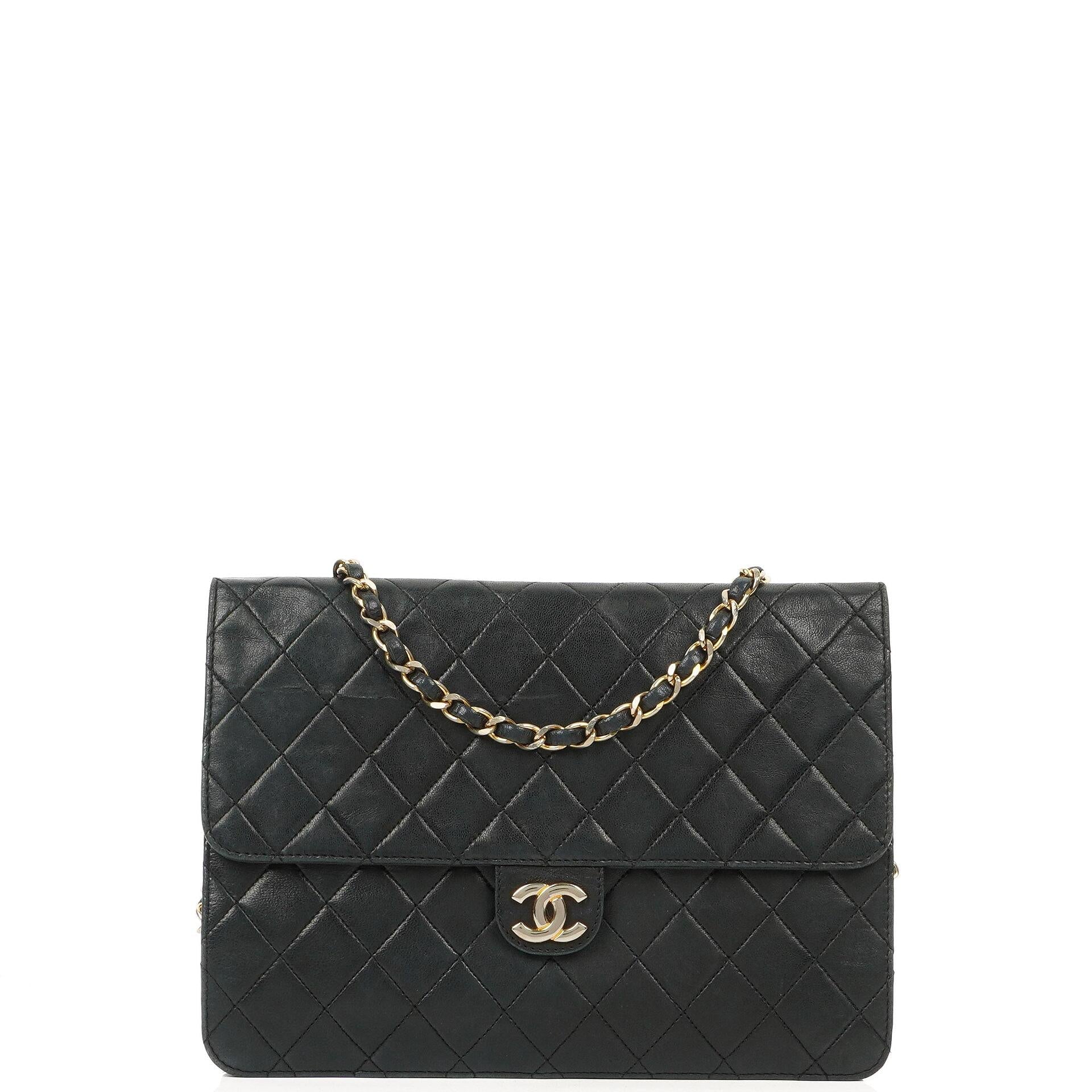 Chanel Medium Classic Black Quilted Lambskin Single Flap Bag With Gold-Tone Hardware
