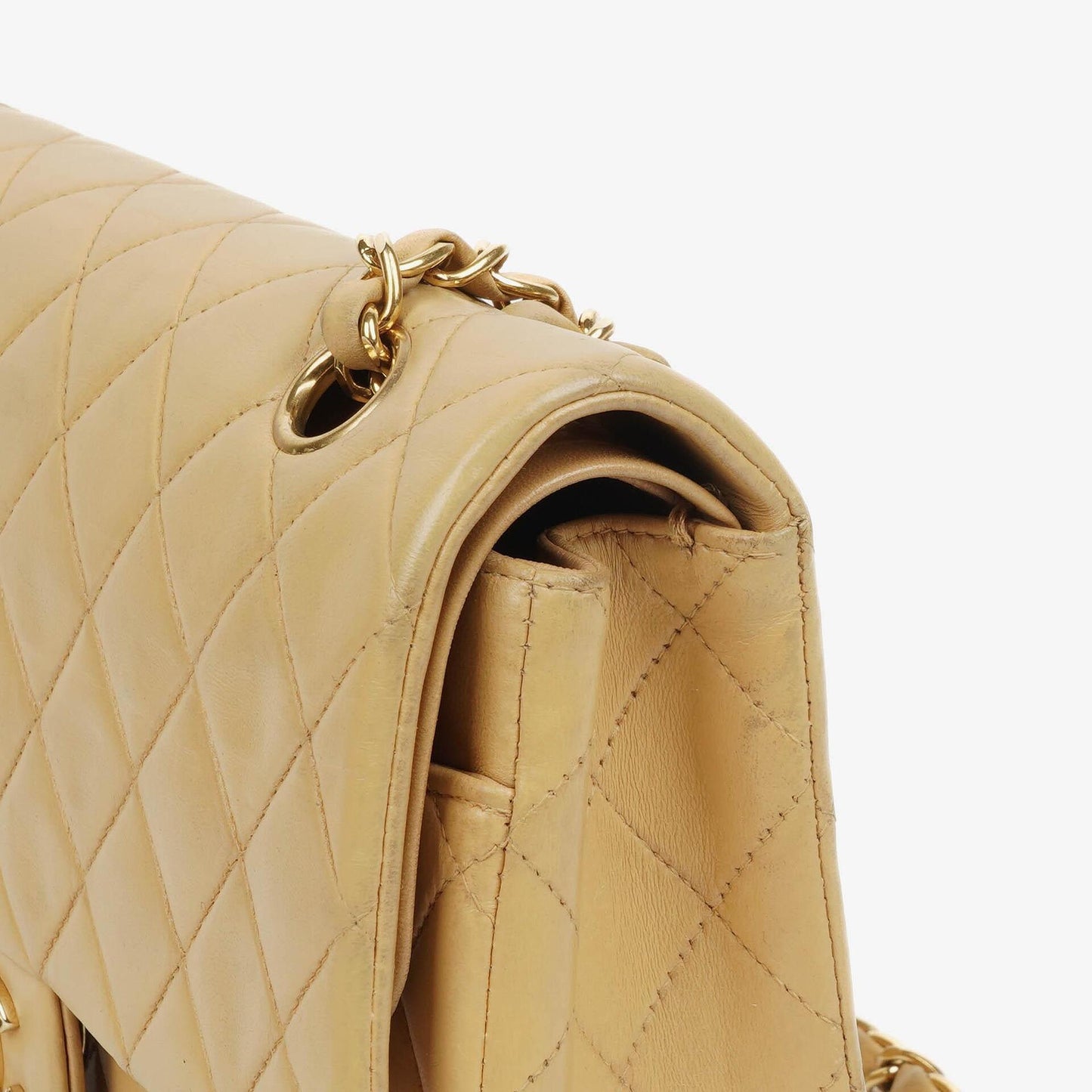 Chanel Medium Classic Double Flap Bag Beige Quilted Lambskin With 24K Gold-Plated Hardware