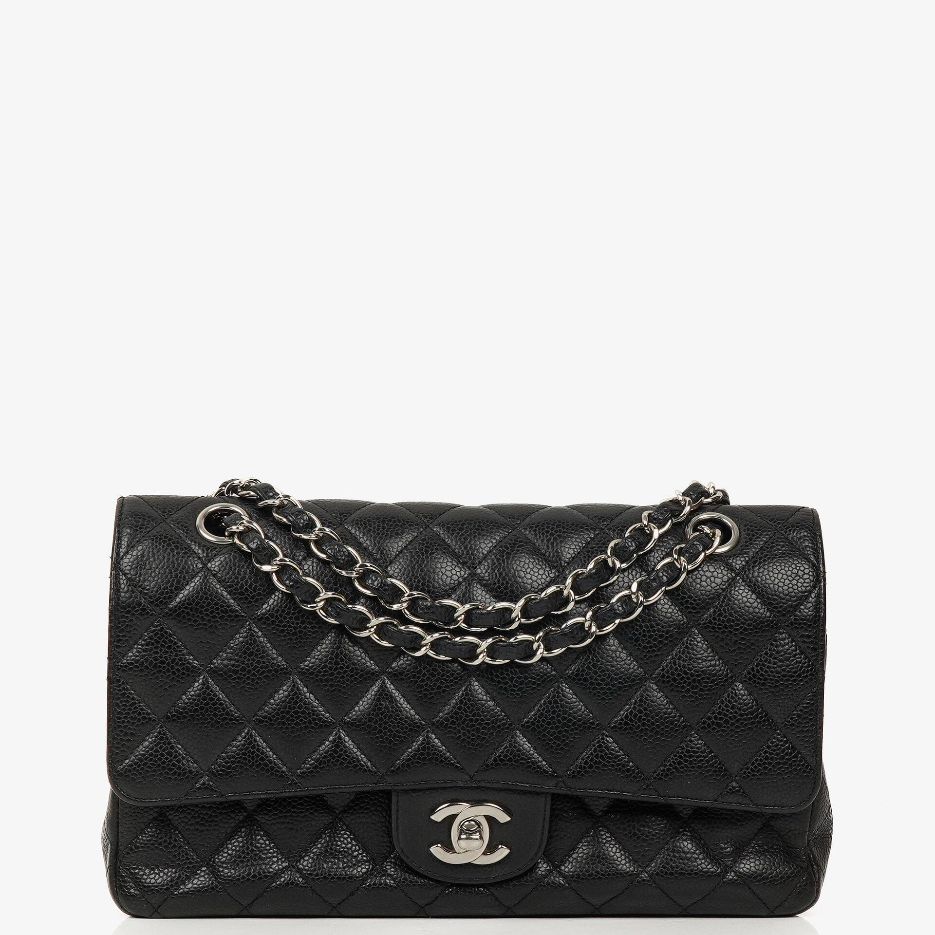 Chanel Medium Classic Double Flap Bag Black Quilted Caviar Leather With Silver-Tone Hardware, 2010-2011