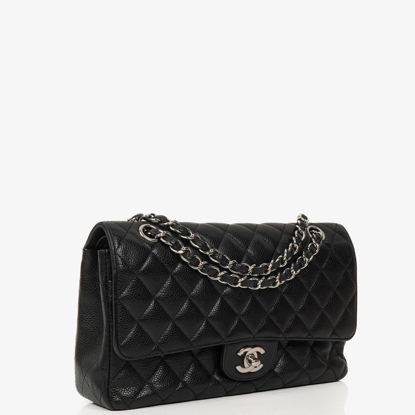 Chanel Medium Classic Double Flap Bag Black Quilted Caviar Leather With Silver-Tone Hardware, 2010-2011