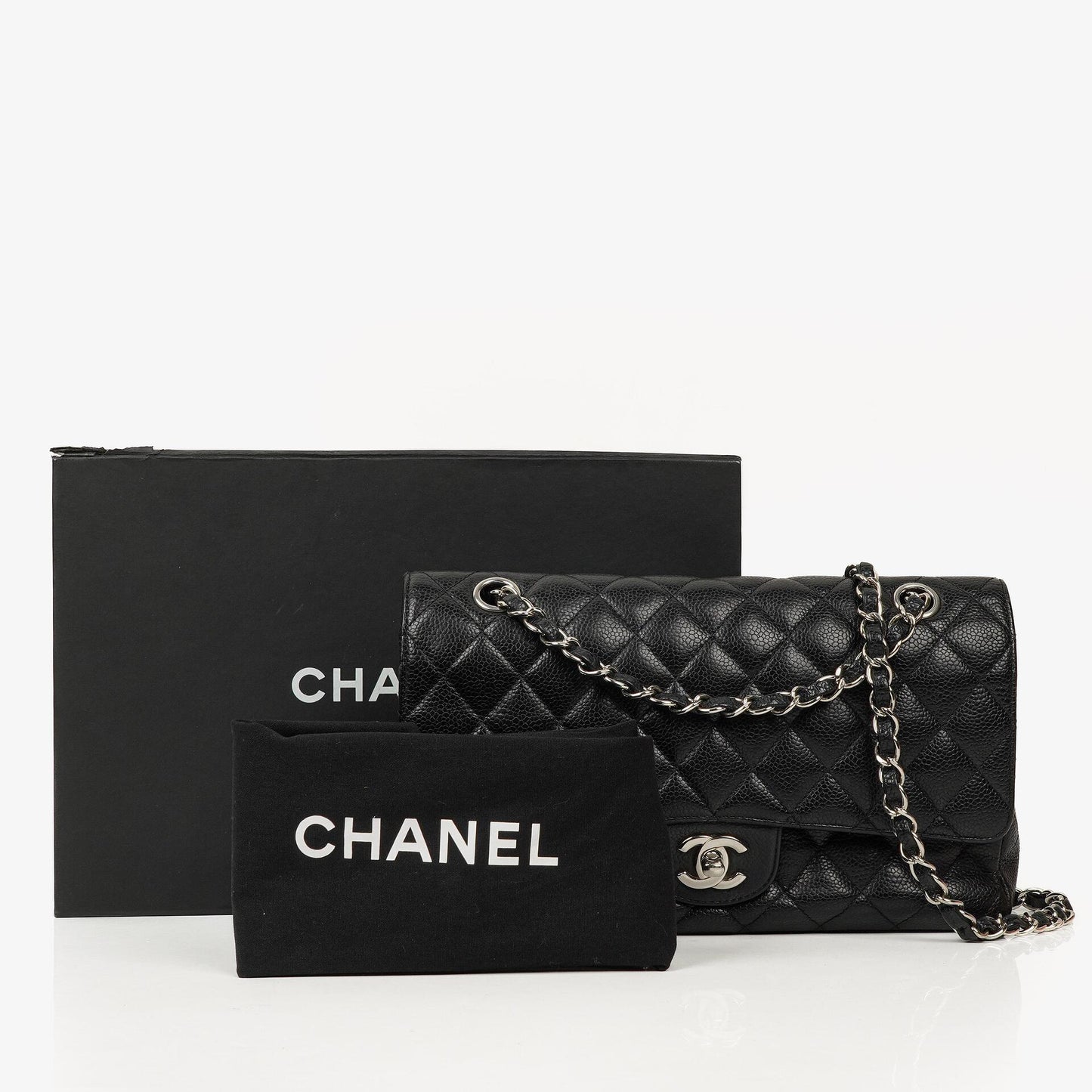 Chanel Medium Classic Double Flap Bag Black Quilted Caviar Leather With Silver-Tone Hardware, 2010-2011