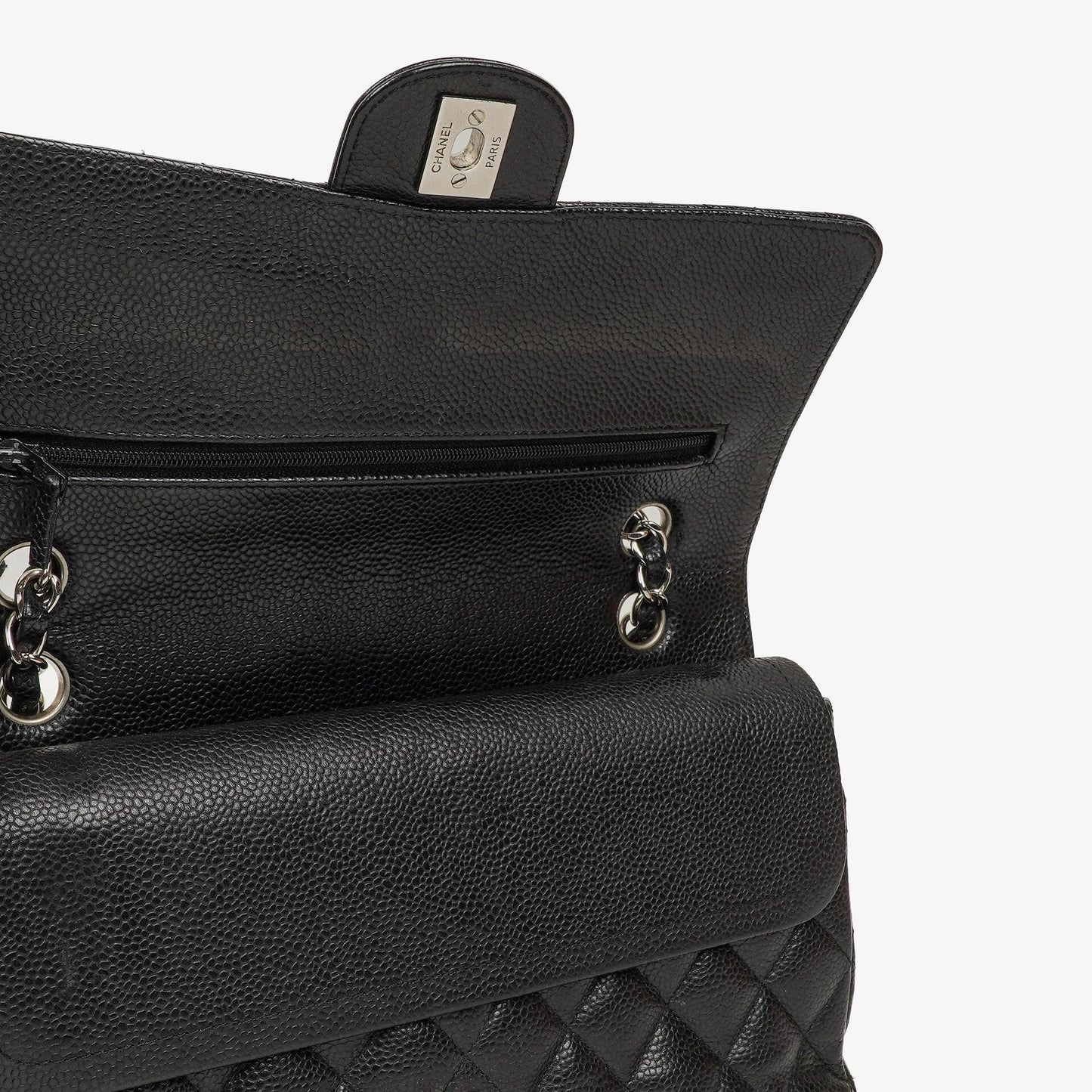 Chanel Medium Classic Double Flap Bag Black Quilted Caviar Leather With Silver-Tone Hardware, 2010-2011