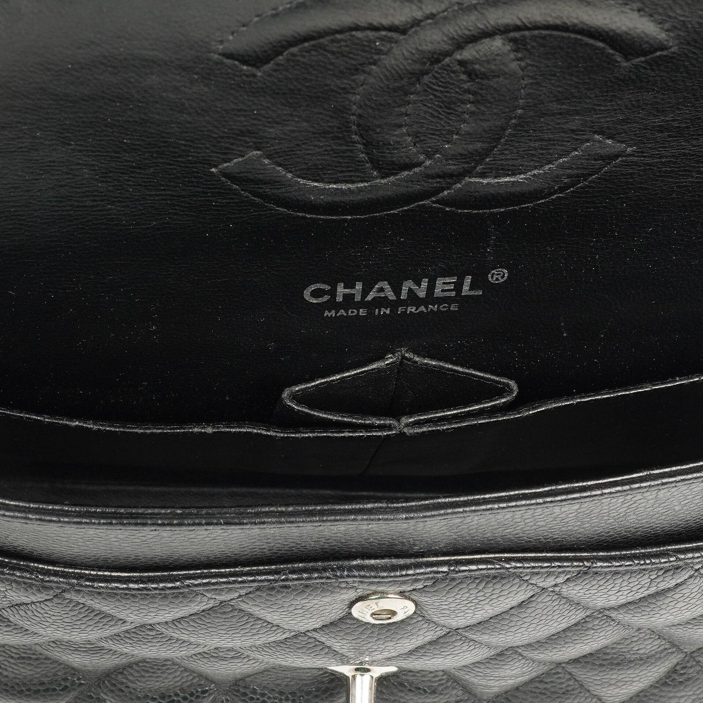 Chanel Medium Classic Double Flap Bag Black Quilted Caviar Leather With Silver-Tone Hardware, 2010-2011