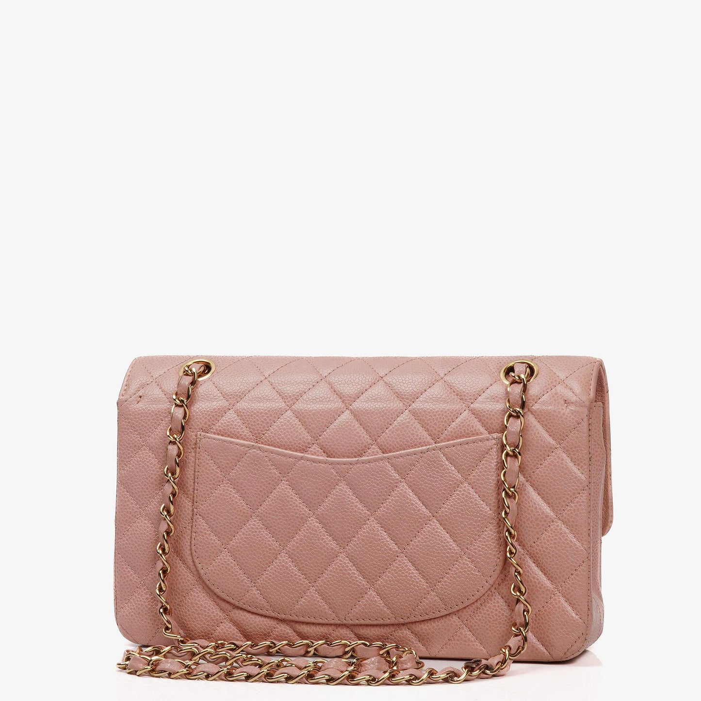 Chanel Medium Classic Double Flap Bag Pink Quilted Caviar Leather With 24K Gold-Plated Hardware
