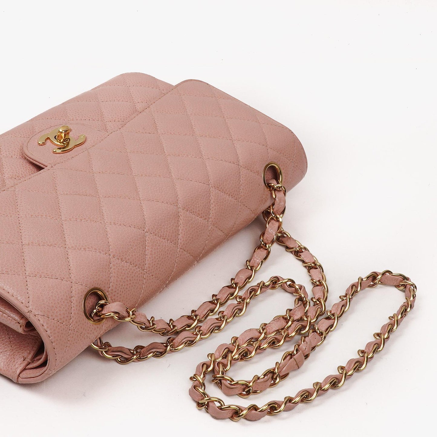 Chanel Medium Classic Double Flap Bag Pink Quilted Caviar Leather With 24K Gold-Plated Hardware