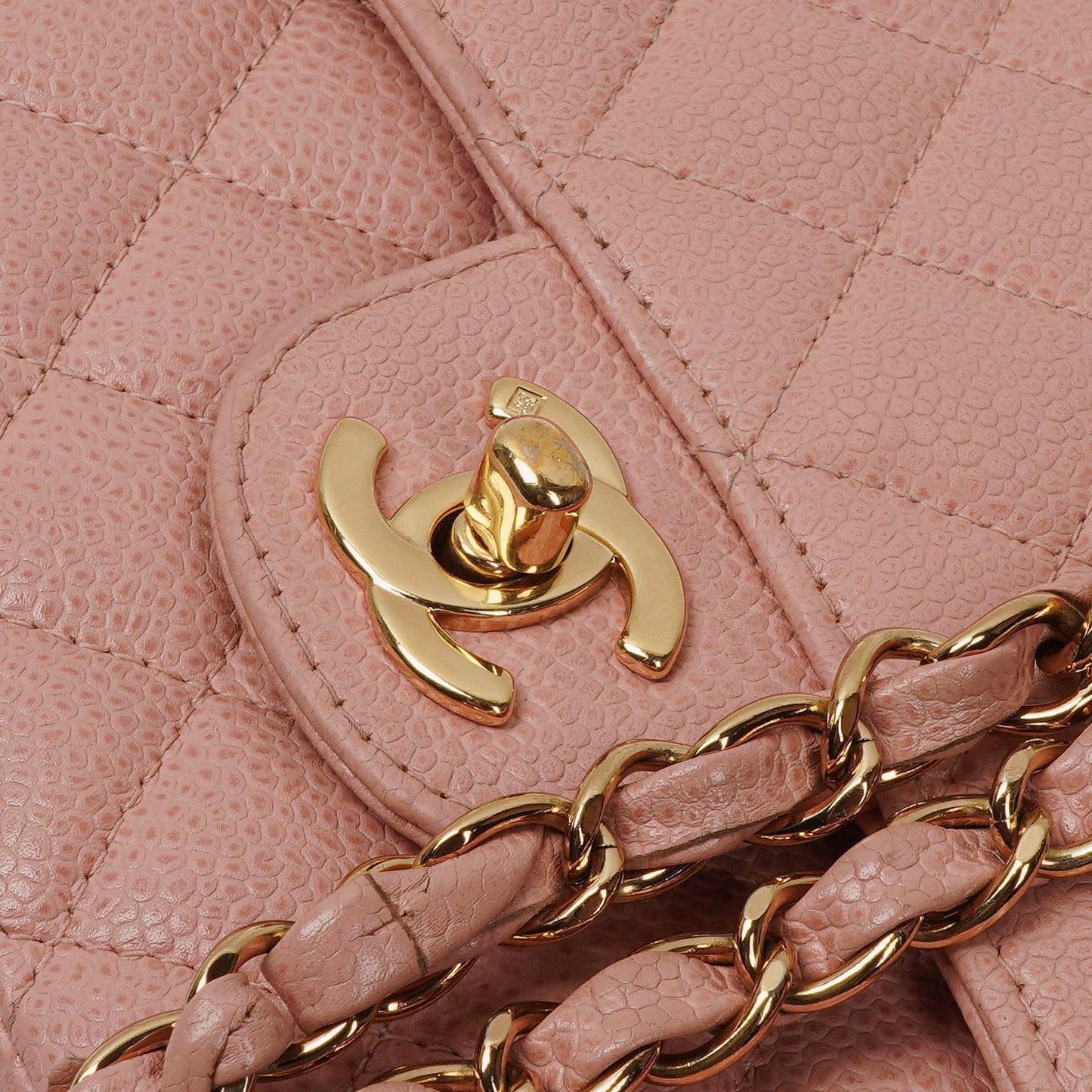 Chanel Medium Classic Double Flap Bag Pink Quilted Caviar Leather With 24K Gold-Plated Hardware