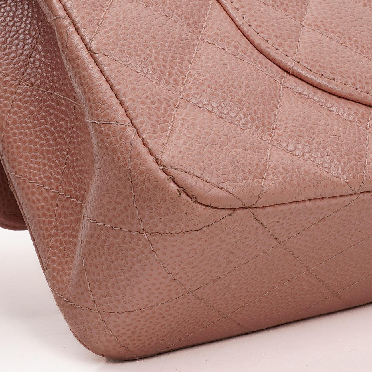 Chanel Medium Classic Double Flap Bag Pink Quilted Caviar Leather With 24K Gold-Plated Hardware