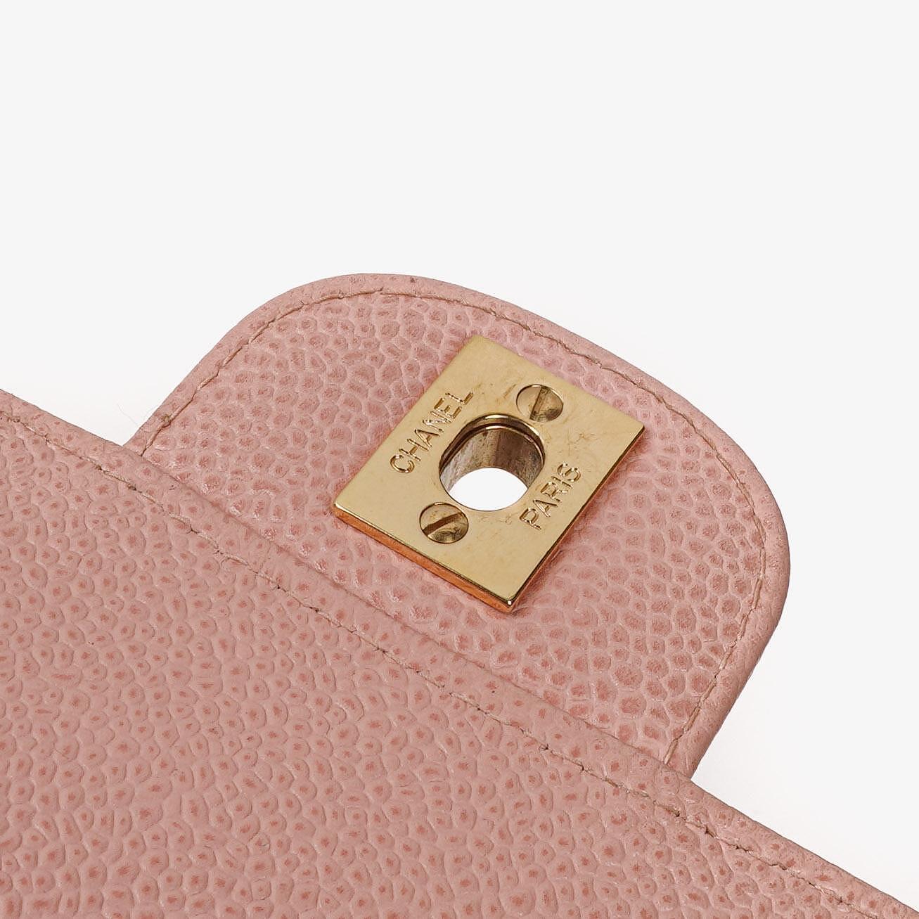 Chanel Medium Classic Double Flap Bag Pink Quilted Caviar Leather With 24K Gold-Plated Hardware