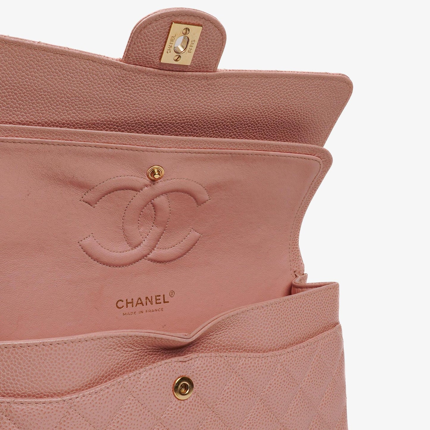 Chanel Medium Classic Double Flap Bag Pink Quilted Caviar Leather With 24K Gold-Plated Hardware