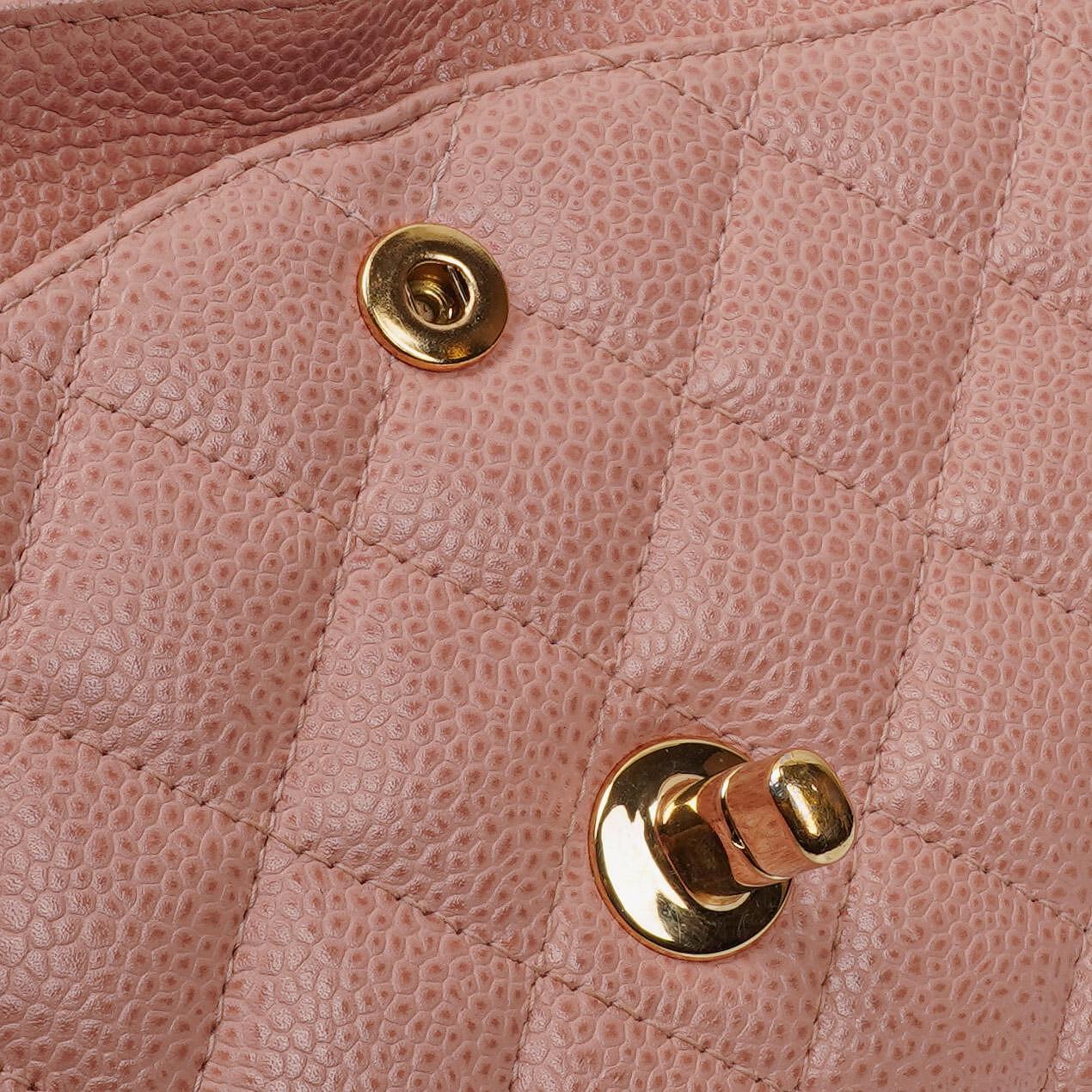 Chanel Medium Classic Double Flap Bag Pink Quilted Caviar Leather With 24K Gold-Plated Hardware