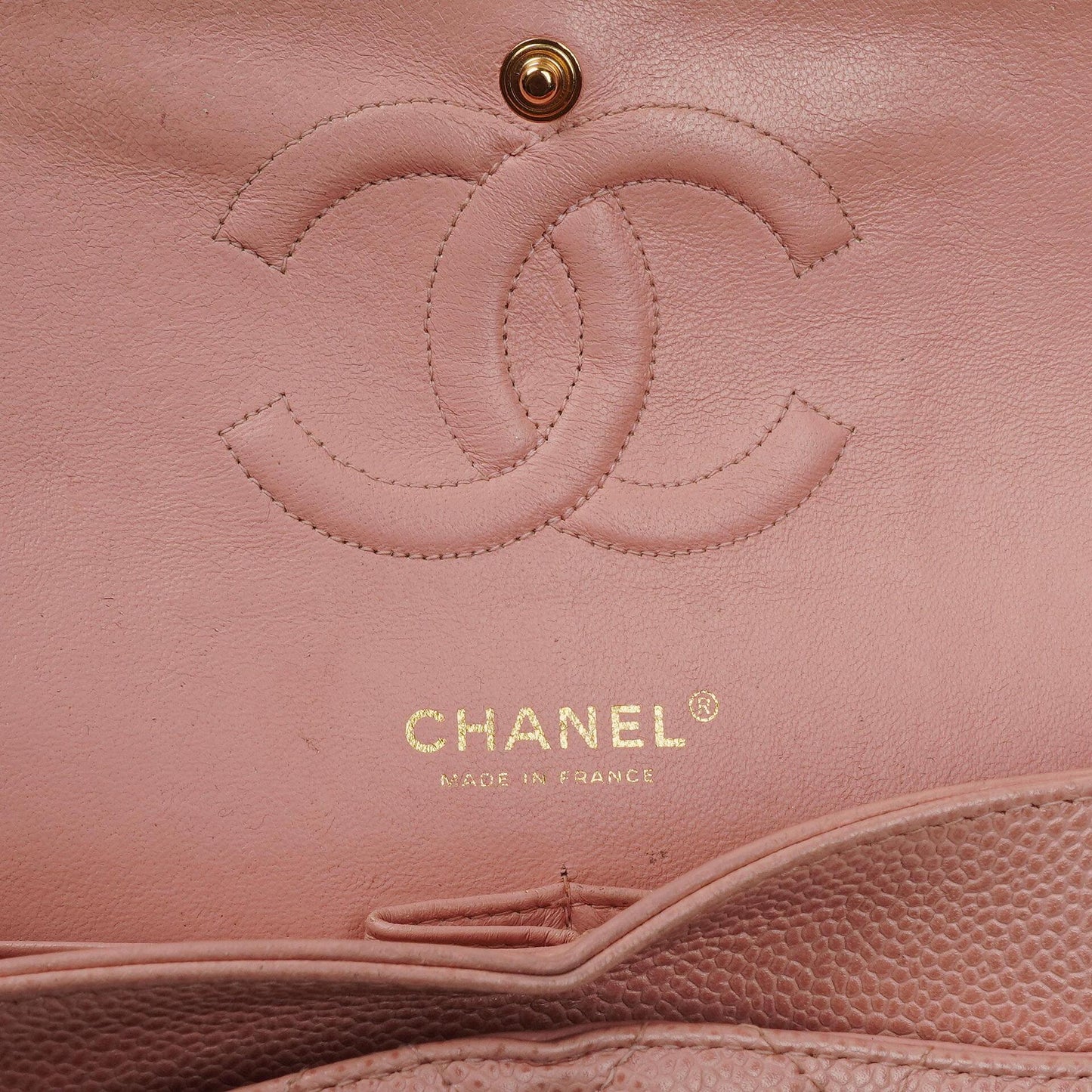 Chanel Medium Classic Double Flap Bag Pink Quilted Caviar Leather With 24K Gold-Plated Hardware