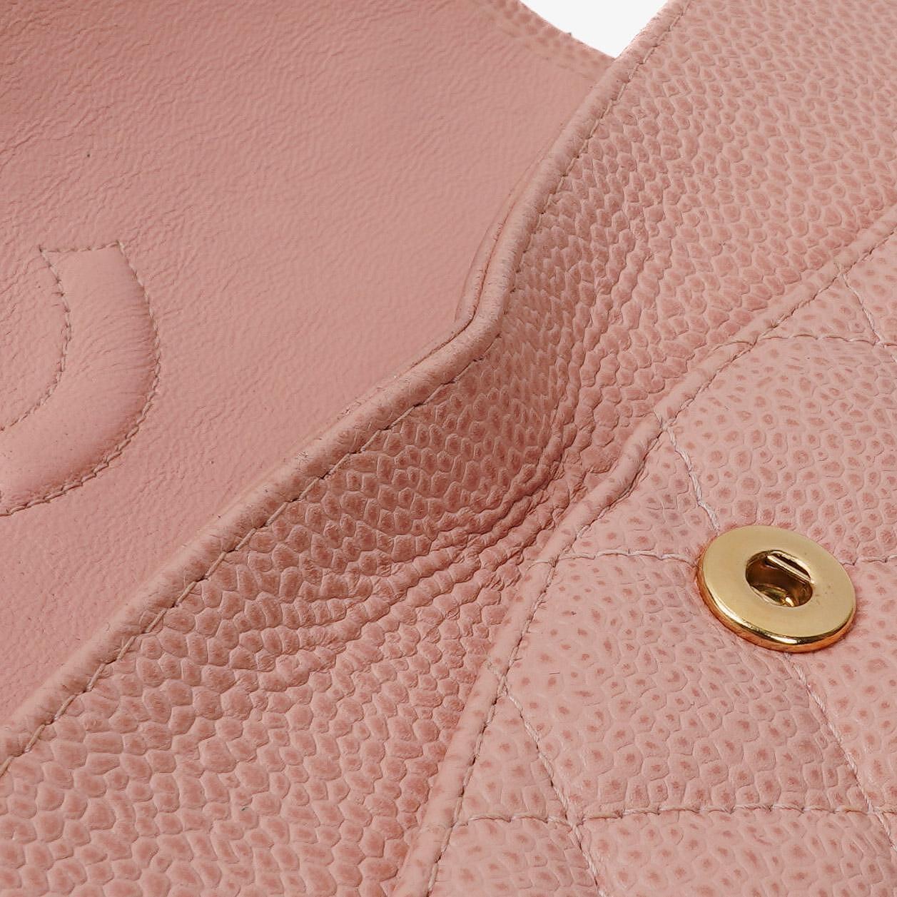 Chanel Medium Classic Double Flap Bag Pink Quilted Caviar Leather With 24K Gold-Plated Hardware