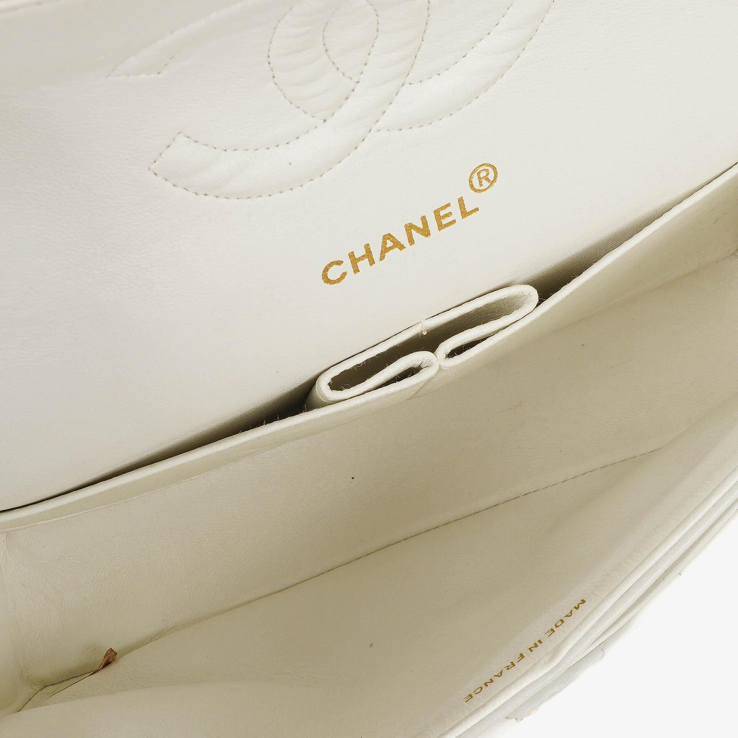 Chanel Medium Classic Double Flap Bag White Chevron Quilted Lambskin 24K Gold-Plated Hardware