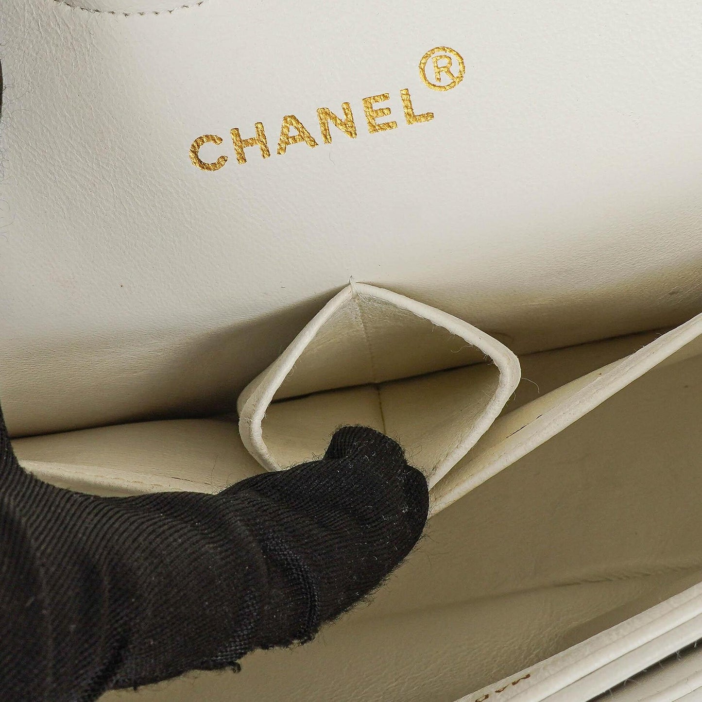 Chanel Medium Classic Double Flap Bag White Chevron Quilted Lambskin 24K Gold-Plated Hardware