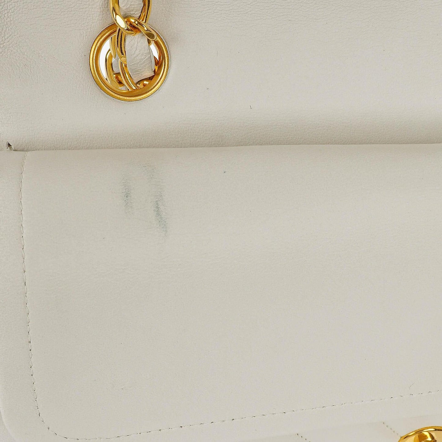 Chanel Medium Classic Double Flap Bag White Chevron Quilted Lambskin 24K Gold-Plated Hardware