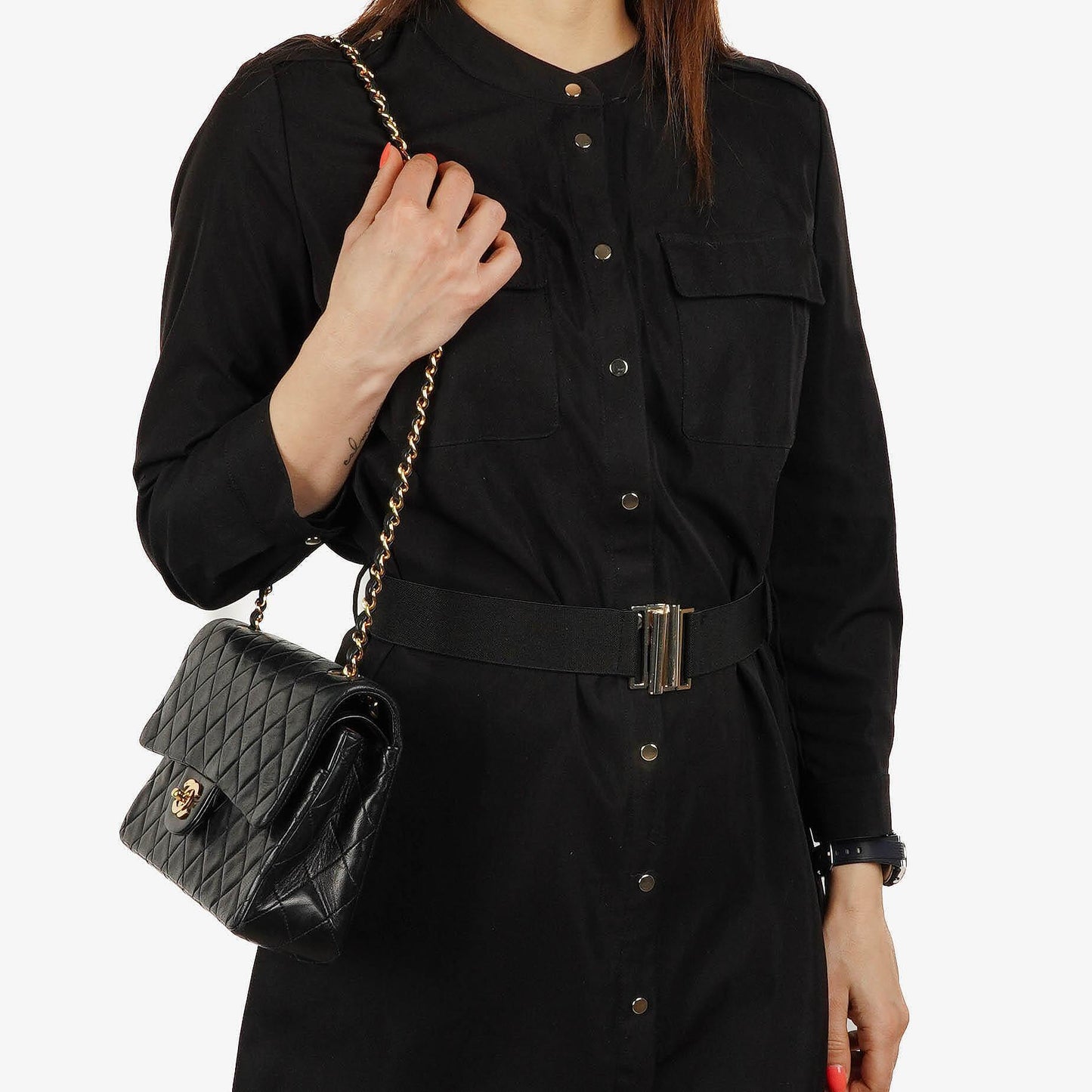 Chanel Medium Classic Lambskin Double Flap Bag With 24K Gold-Plated Hardware