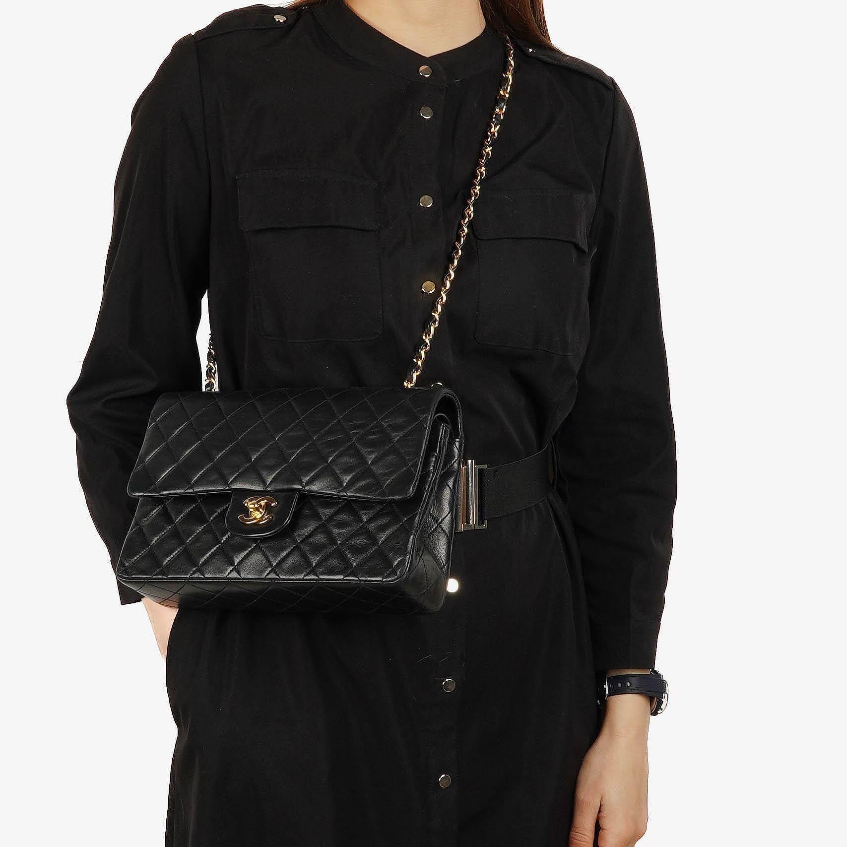 Chanel Medium Classic Lambskin Double Flap Bag With 24K Gold-Plated Hardware