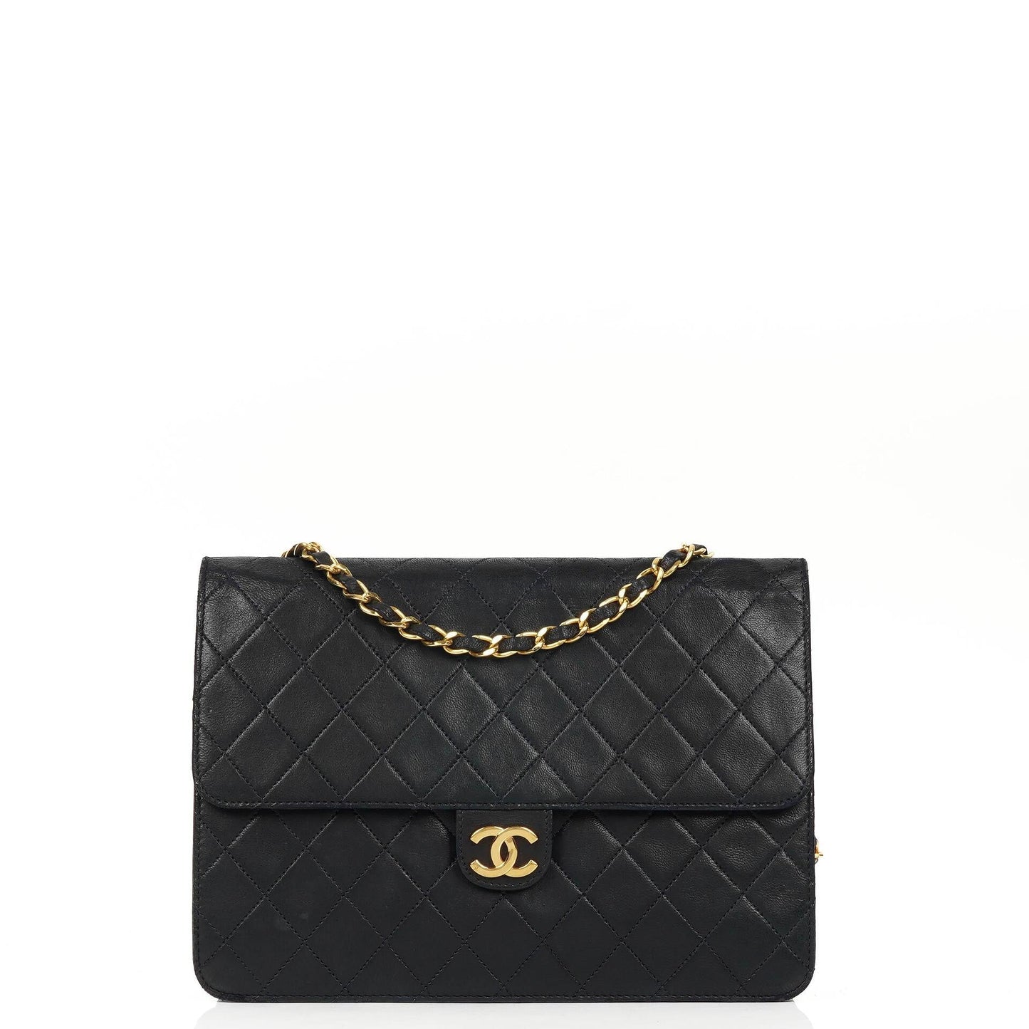 Chanel Medium Classic Navy Quilted Lambskin Single Flap Bag With 24K Gold-Plated Hardware