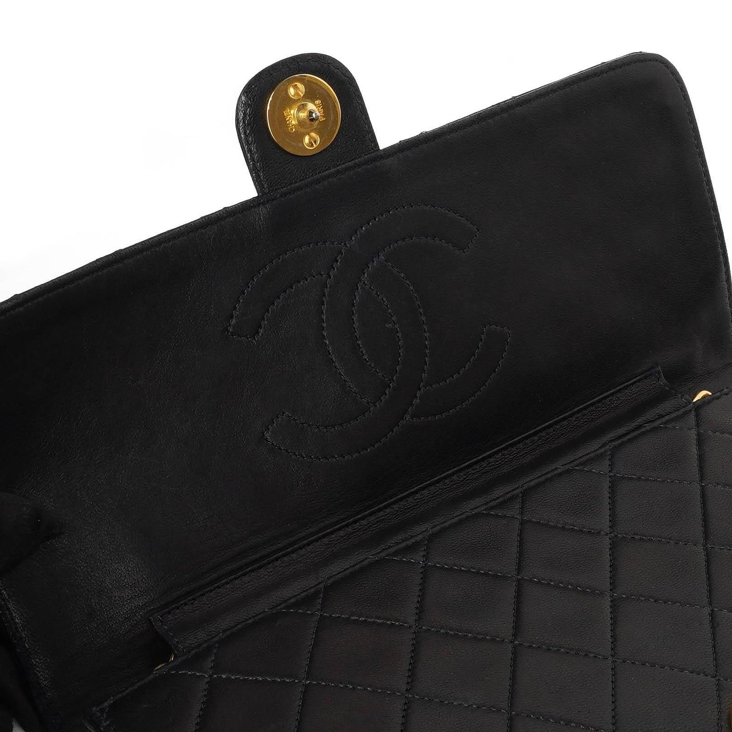 Chanel Medium Classic Navy Quilted Lambskin Single Flap Bag With 24K Gold-Plated Hardware