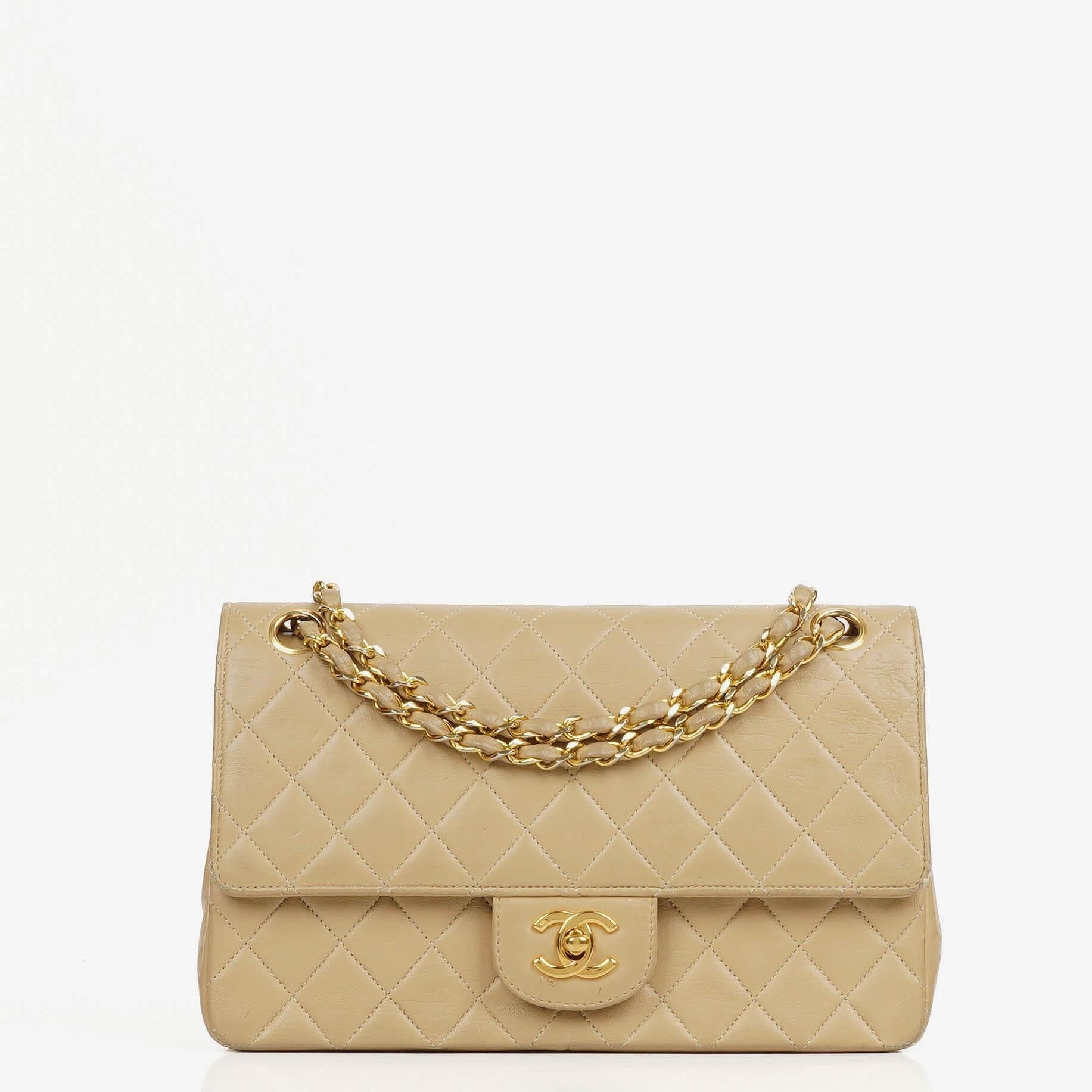 Chanel Medium Classic Quilted Lambskin Double Flap Bag With 24K Gold-Plated Hardware