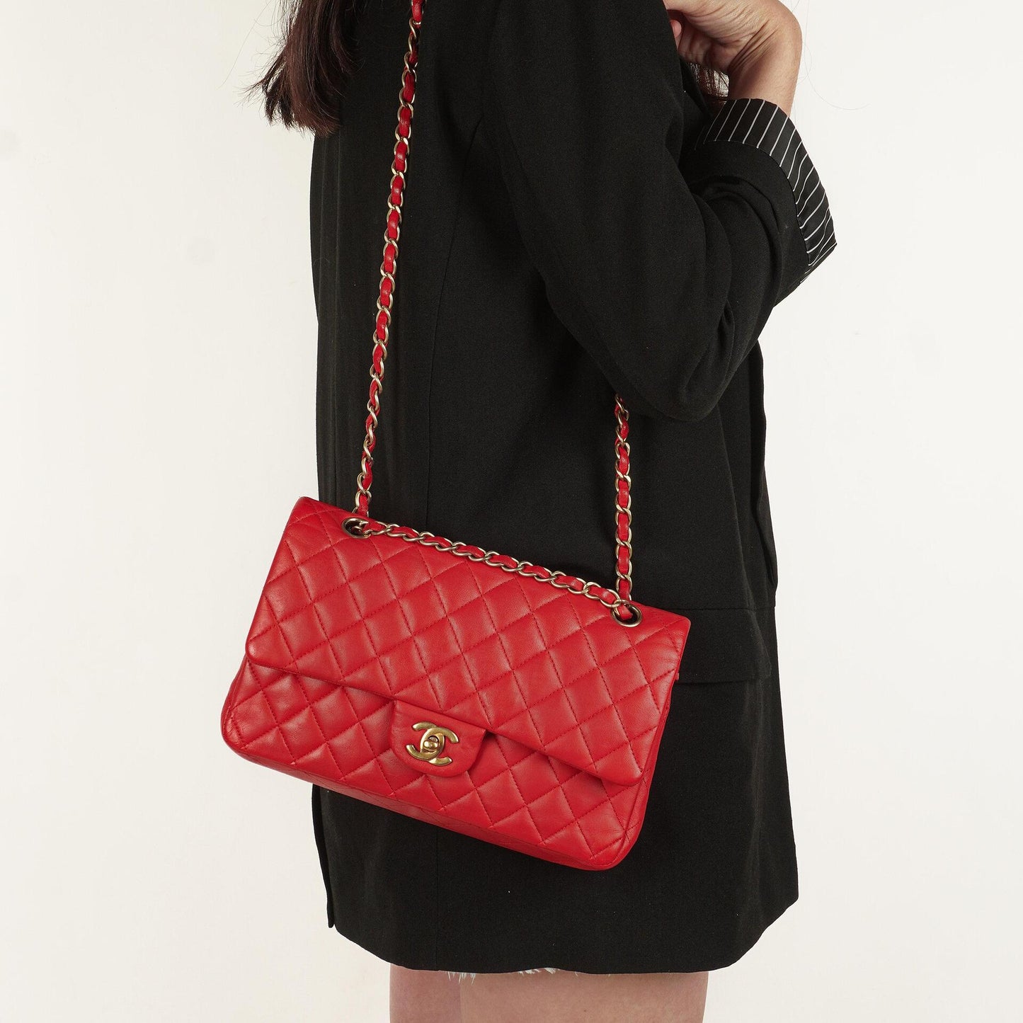 Chanel Medium Classic Red Quilted Leather Double Flap Bag With Gold-Tone Hardware