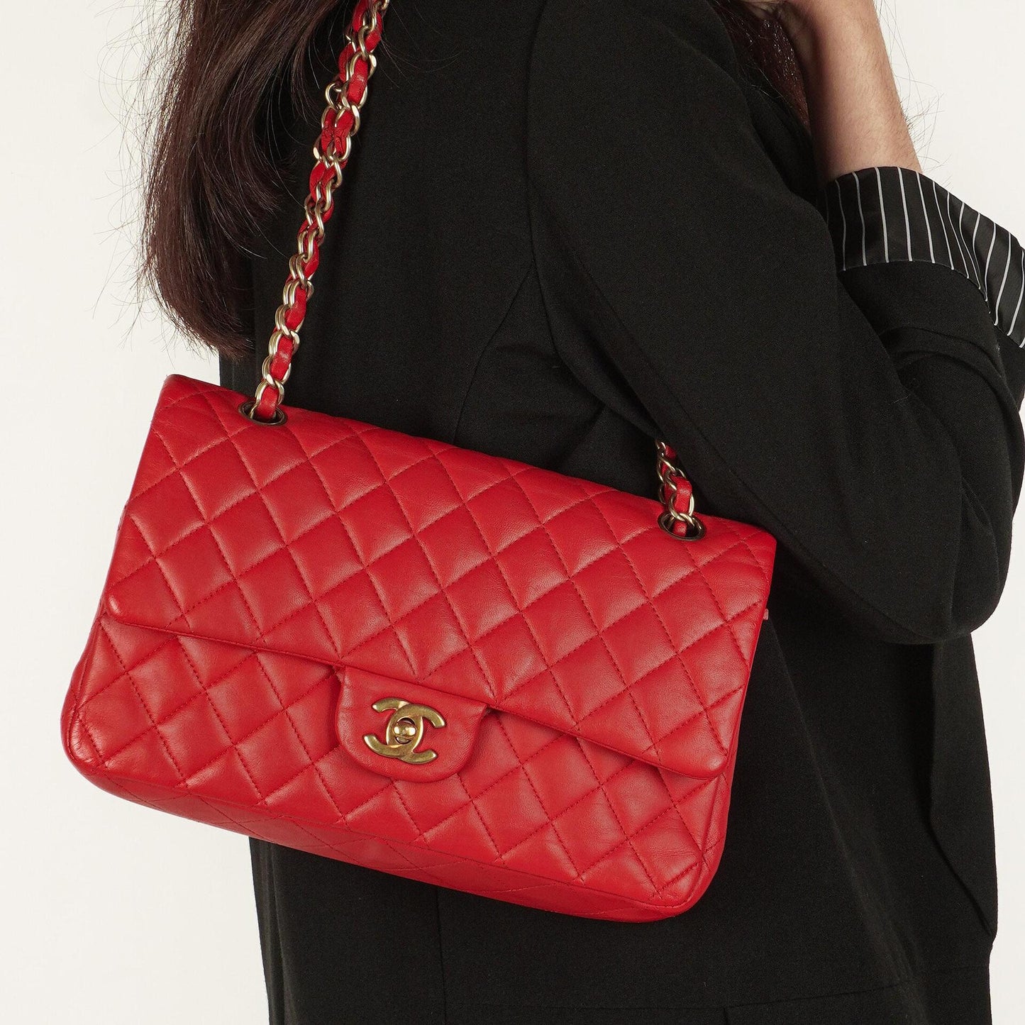 Chanel Medium Classic Red Quilted Leather Double Flap Bag With Gold-Tone Hardware