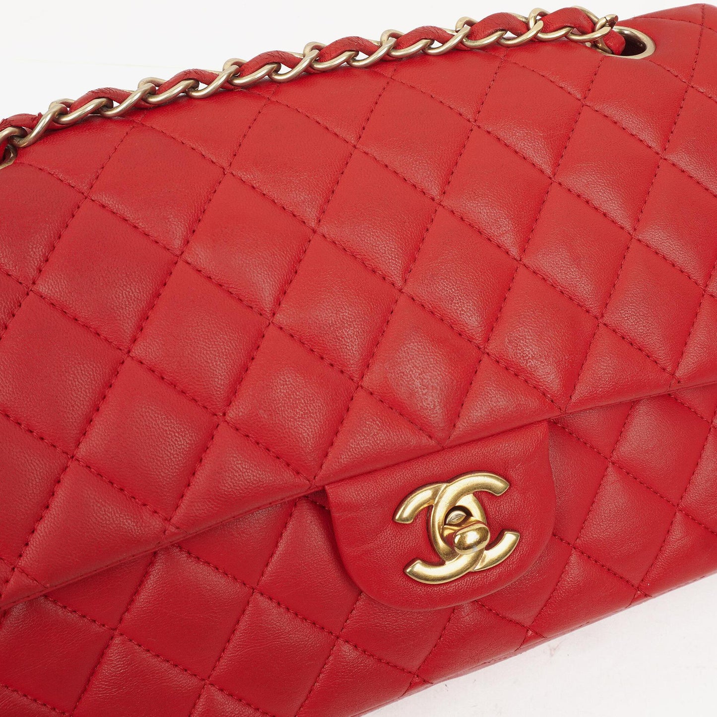 Chanel Medium Classic Red Quilted Leather Double Flap Bag With Gold-Tone Hardware