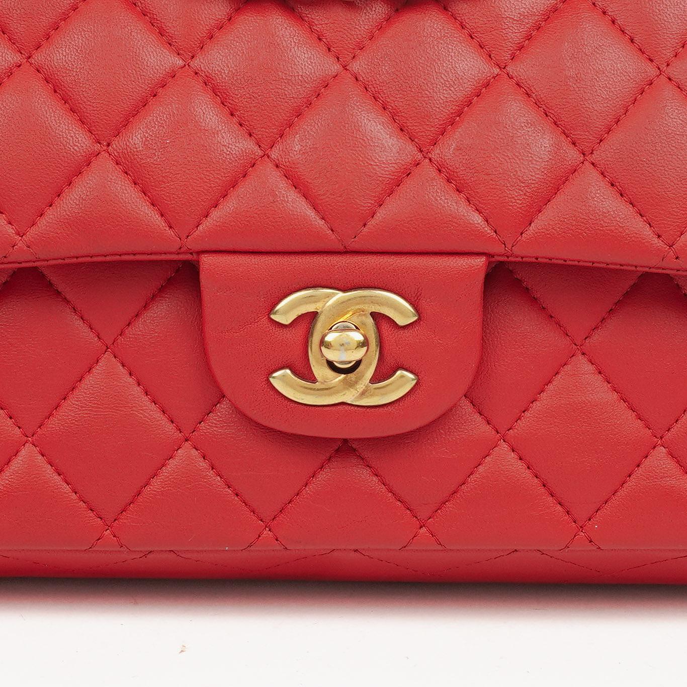 Chanel Medium Classic Red Quilted Leather Double Flap Bag With Gold-Tone Hardware
