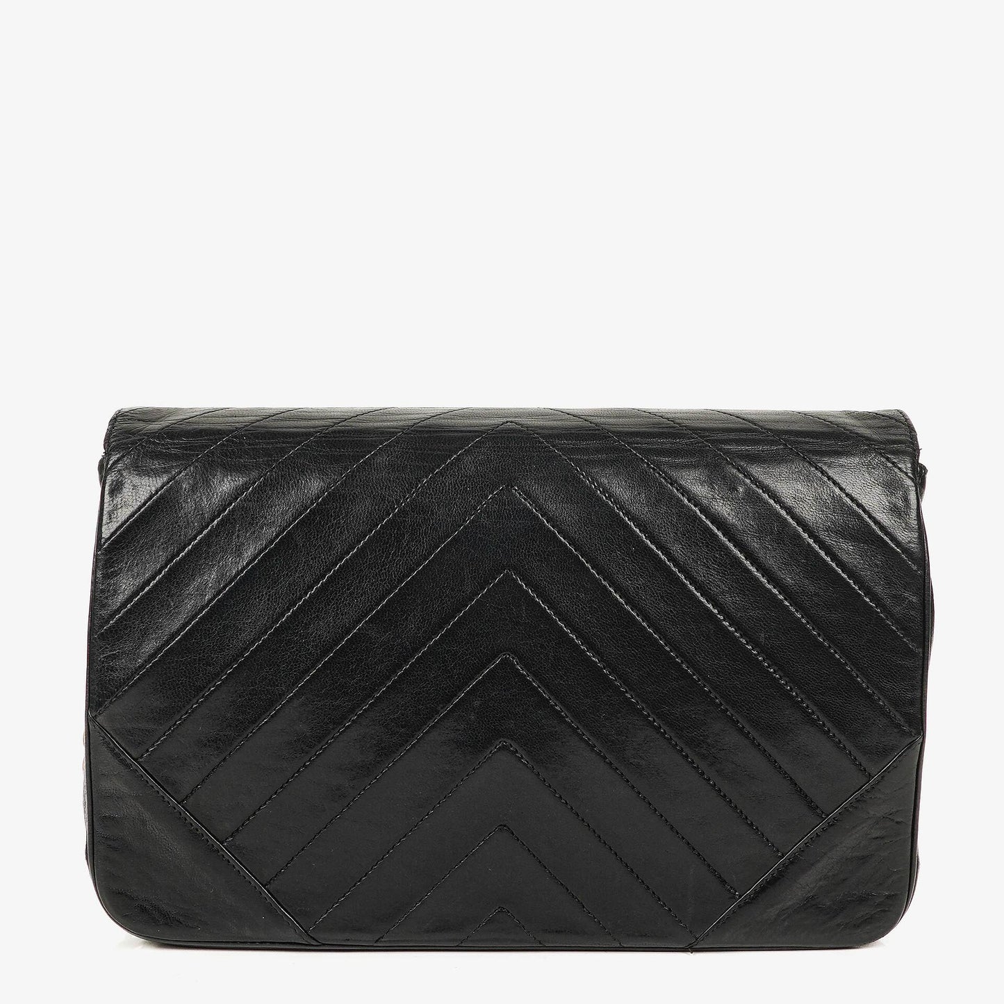 Chanel Medium Classic Single Flap Bag Black Chevron Quilted Lambskin 24K Gold-Plated Hardware