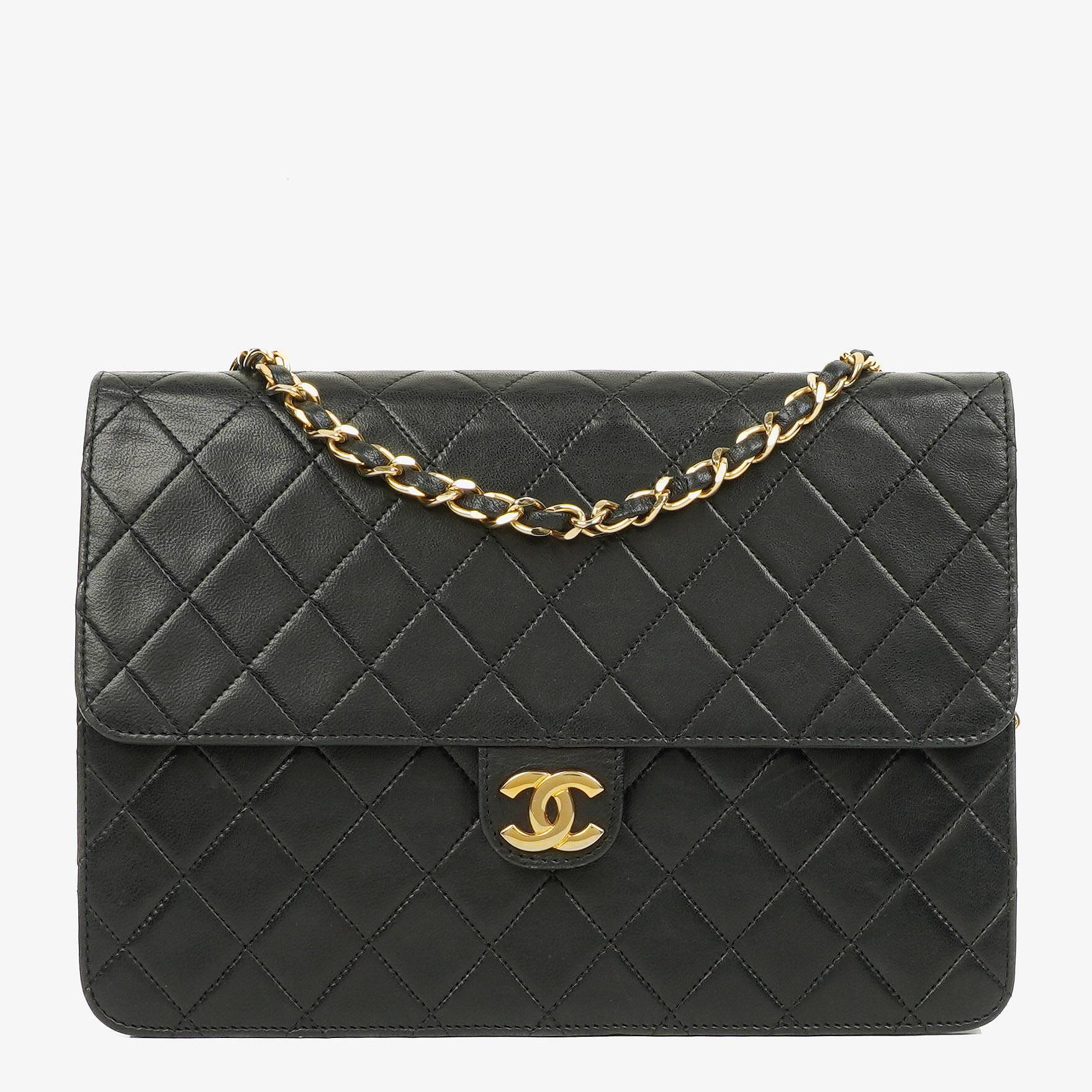 Chanel Medium Classic Single Flap Bag Black Quilted Lambskin With Gold-Toned Hardware