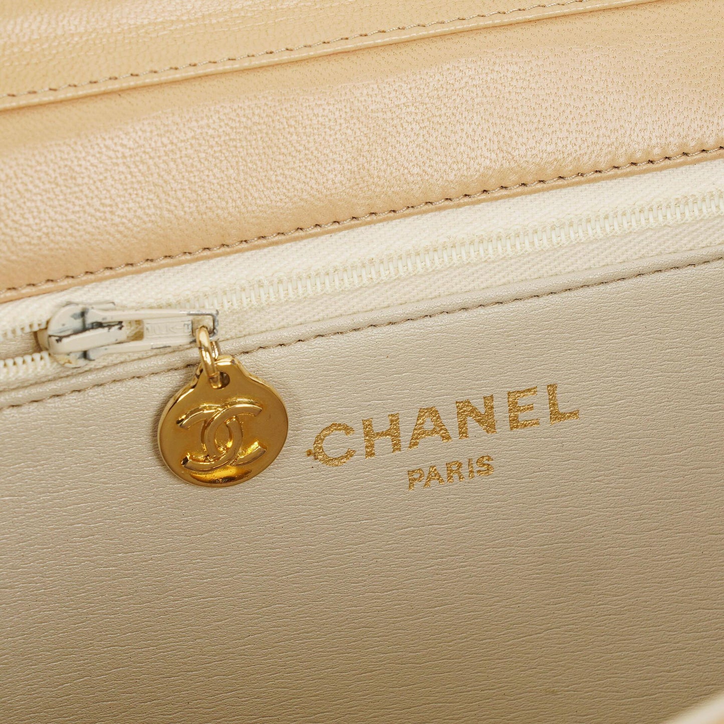 Chanel Medium Classic Single Flap Bag In Beige Quilted Lambskin With 24K Gold-Plated Hardware