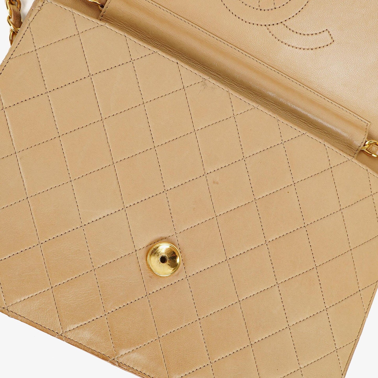 Chanel Medium Classic Single Flap Bag In Beige Quilted Lambskin With 24K Gold-Plated Hardware