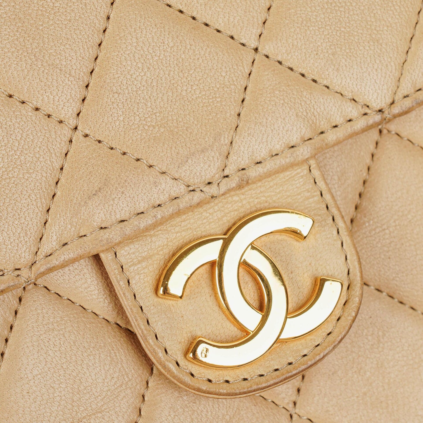 Chanel Medium Classic Single Flap Bag In Beige Quilted Lambskin With 24K Gold-Plated Hardware