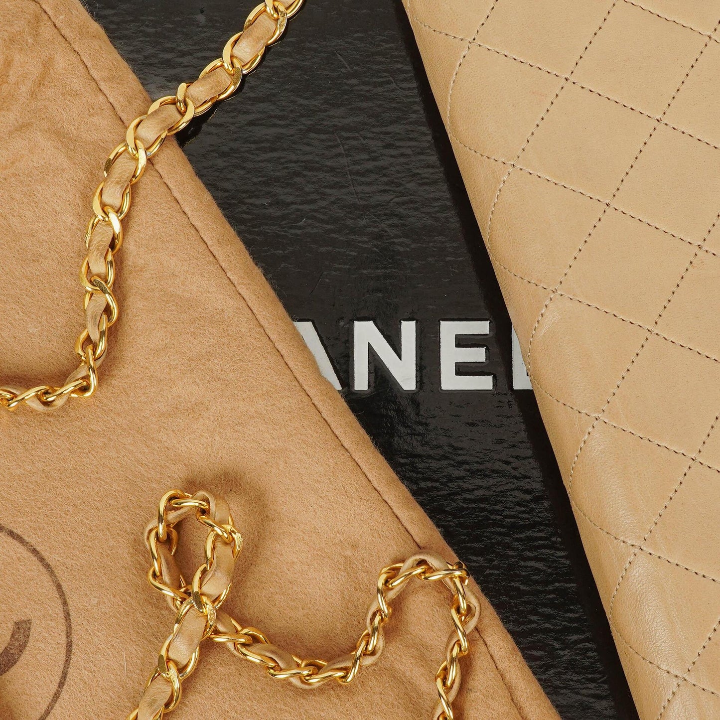 Chanel Medium Classic Single Flap Bag In Beige Quilted Lambskin With 24K Gold-Plated Hardware