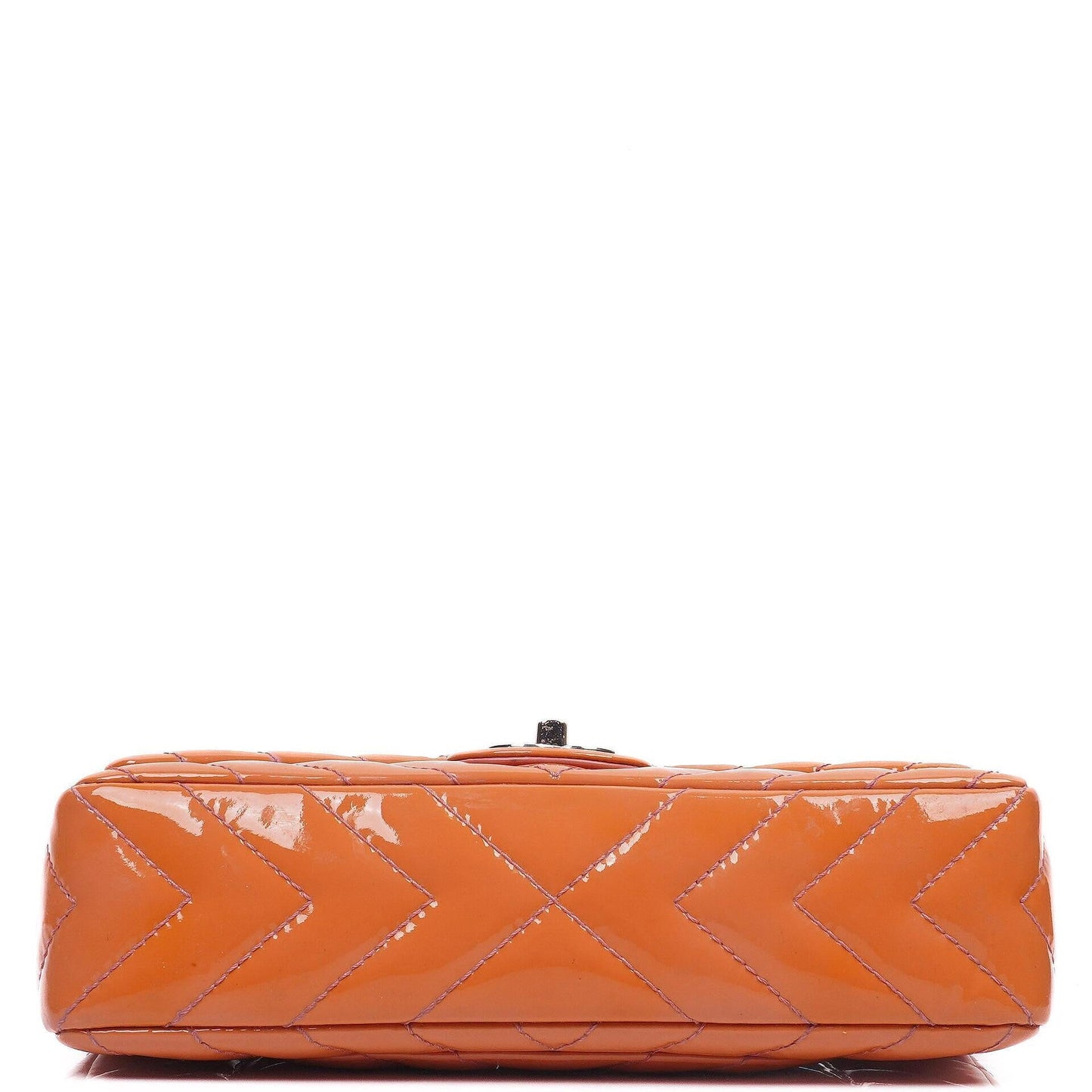 Chanel Medium Classic Single Flap Bag Orange Chevron Quilted Patent Leather Silver-Tone Hardware
