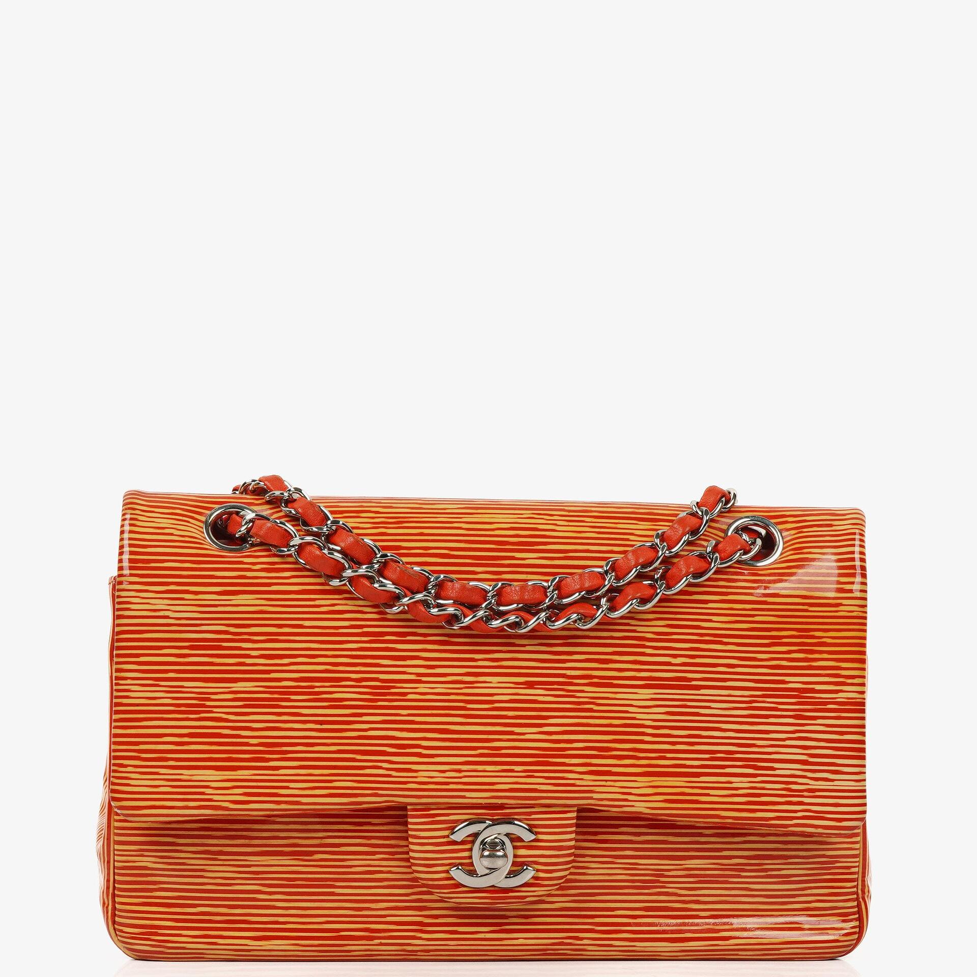 Chanel Classic Striped Patent Leather Medium Double Flap Bag, 2014