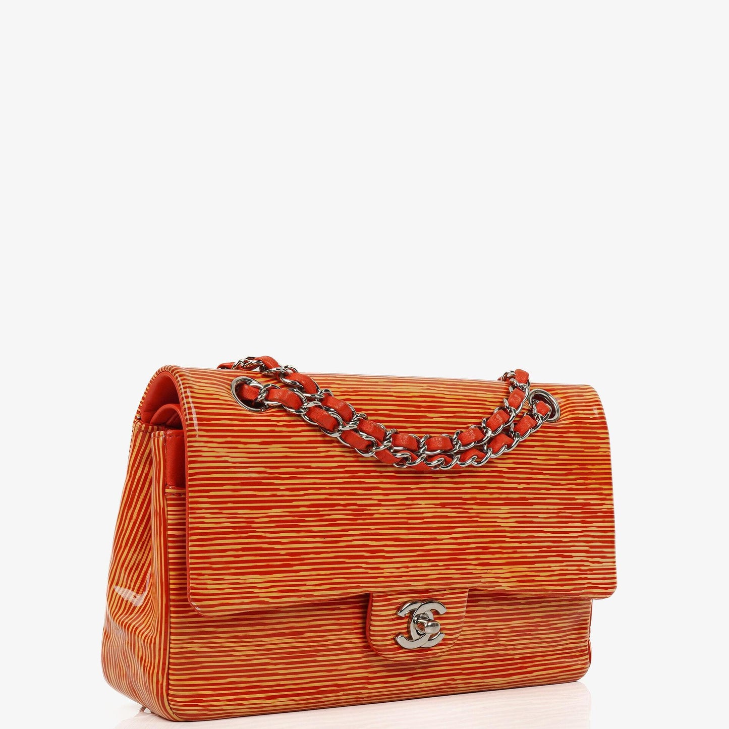 Chanel Classic Striped Patent Leather Medium Double Flap Bag, 2014