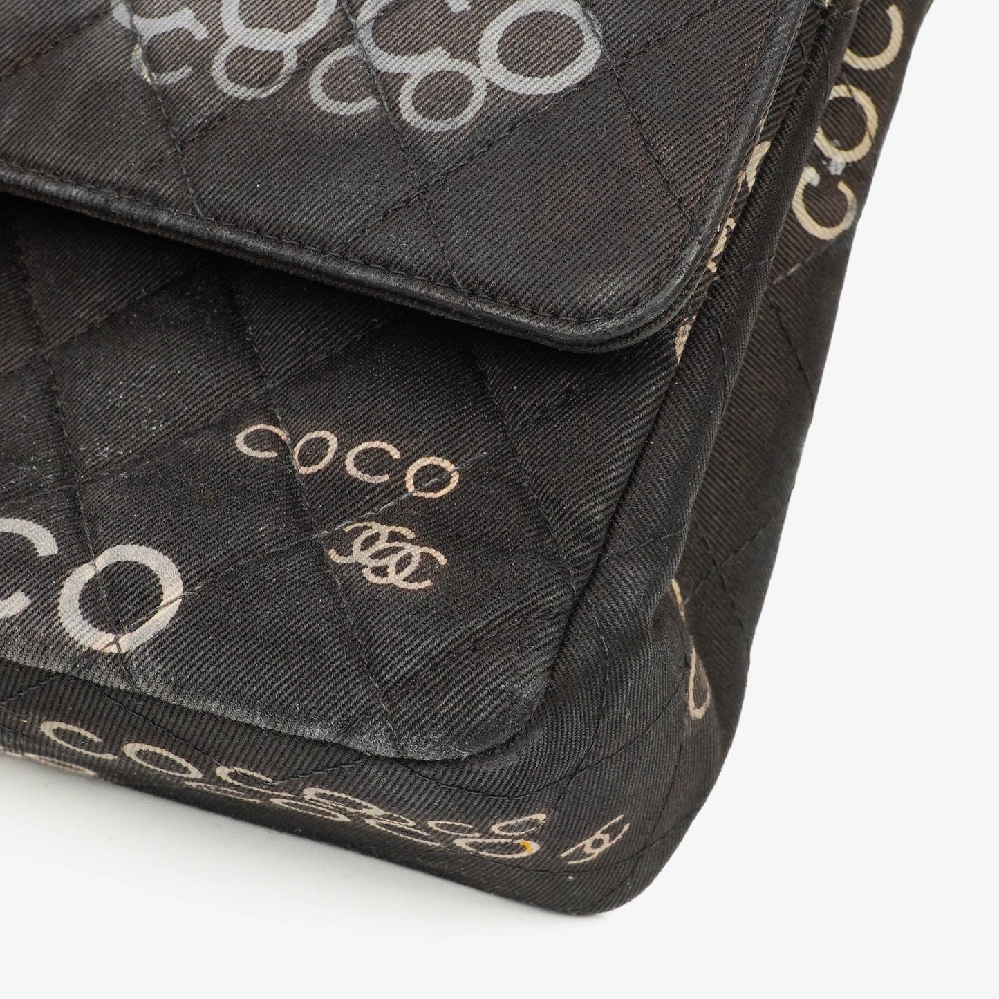 Chanel Medium Coco Black White Printed Quilted Canvas Double Flap Bag