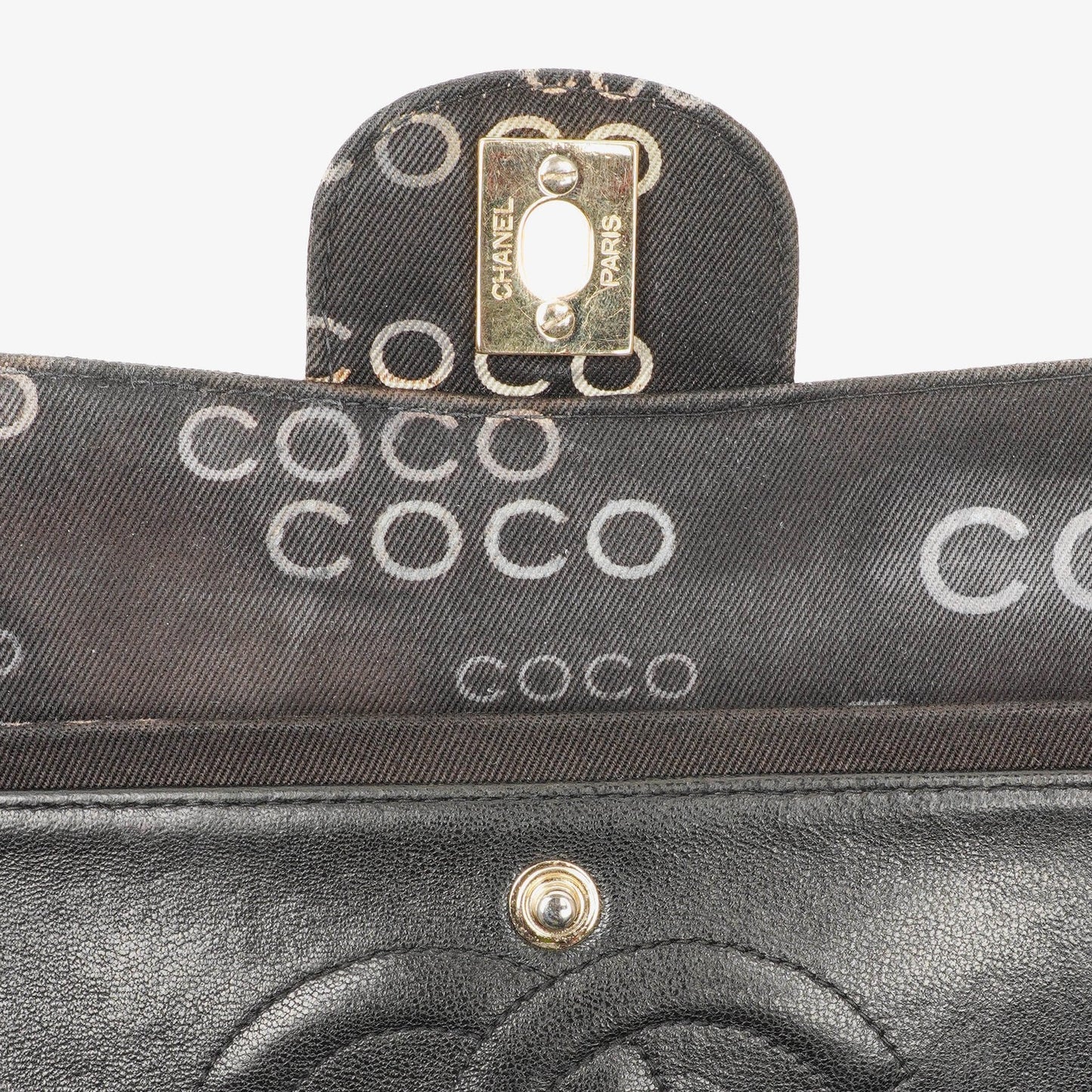 Chanel Medium Coco Black White Printed Quilted Canvas Double Flap Bag