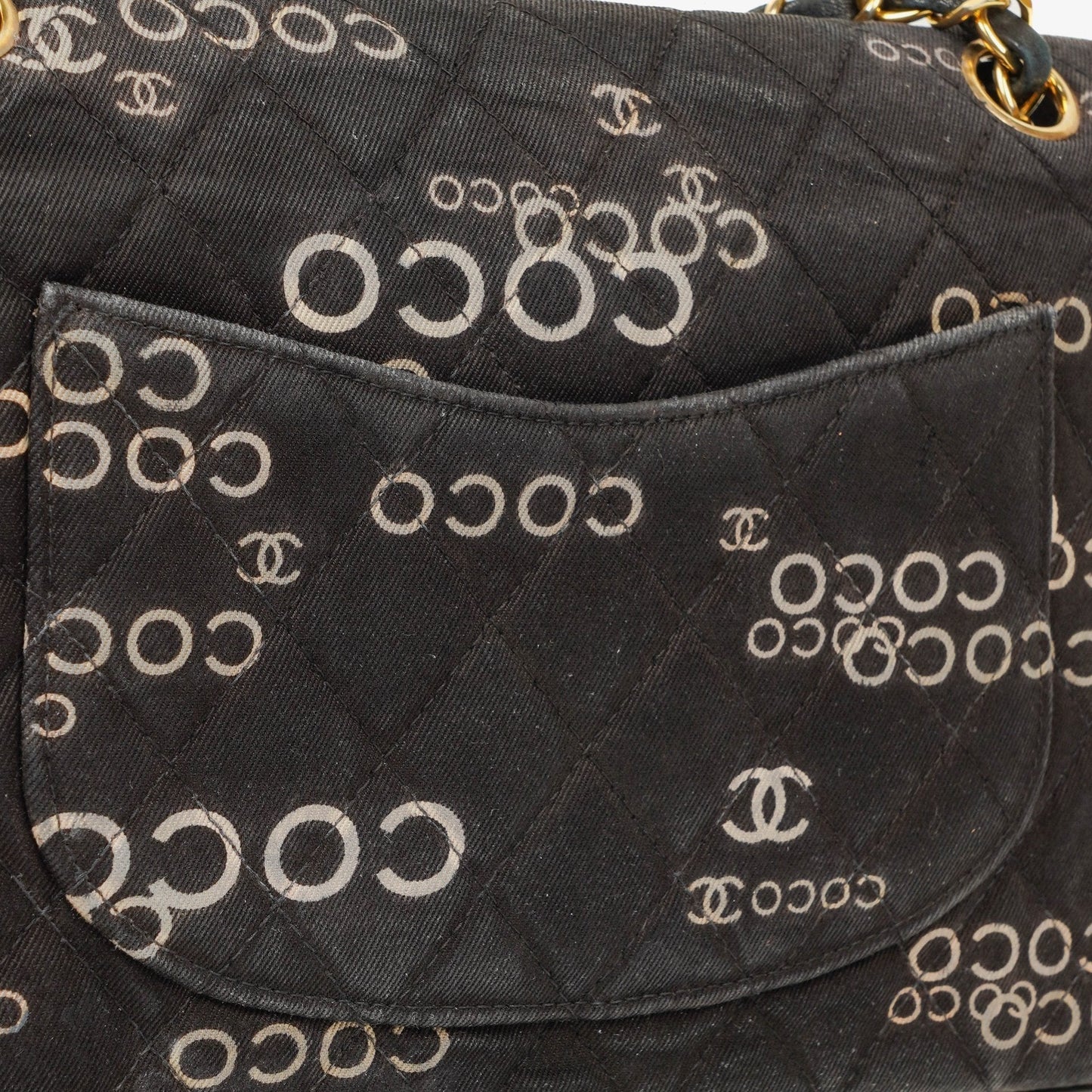Chanel Medium Coco Black White Printed Quilted Canvas Double Flap Bag