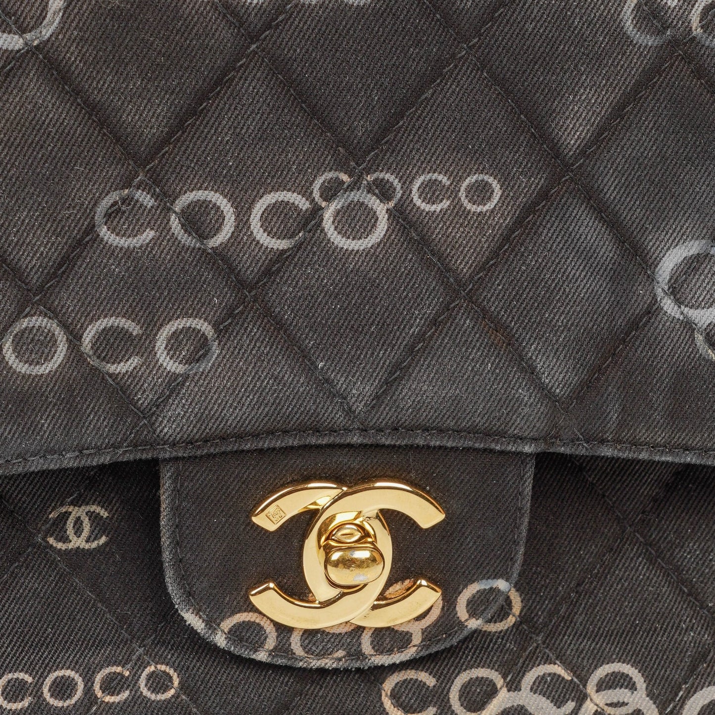 Chanel Medium Coco Black White Printed Quilted Canvas Double Flap Bag